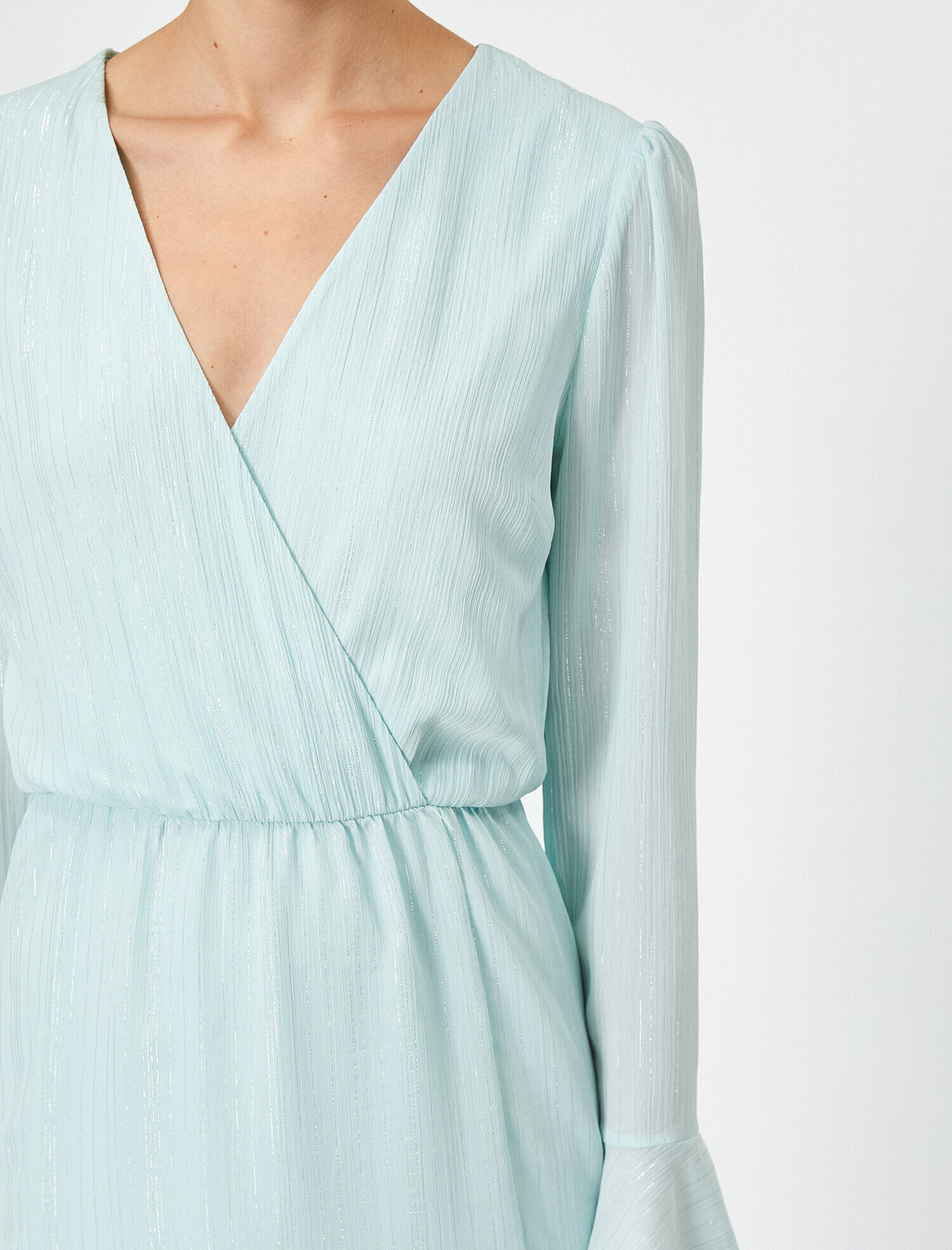   Yırtmaçlı Fırfırlı Elbise Abiye Uzun Kollu