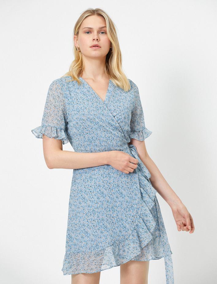  Çiçek Desenli Anvelop Elbise