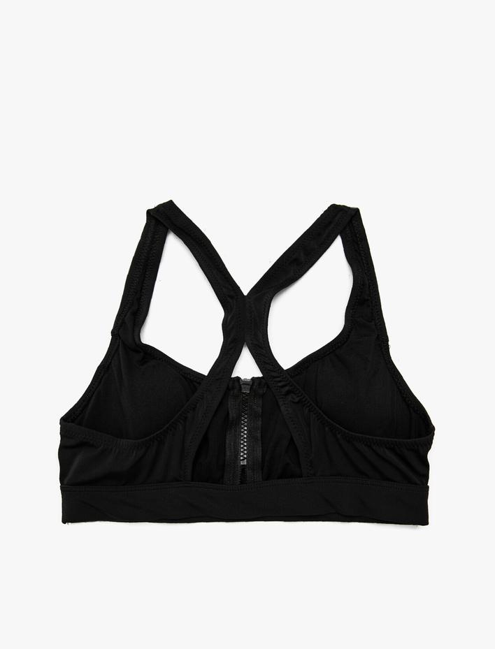  Fermuar Detaylı Düz Renk Bikini Üstü