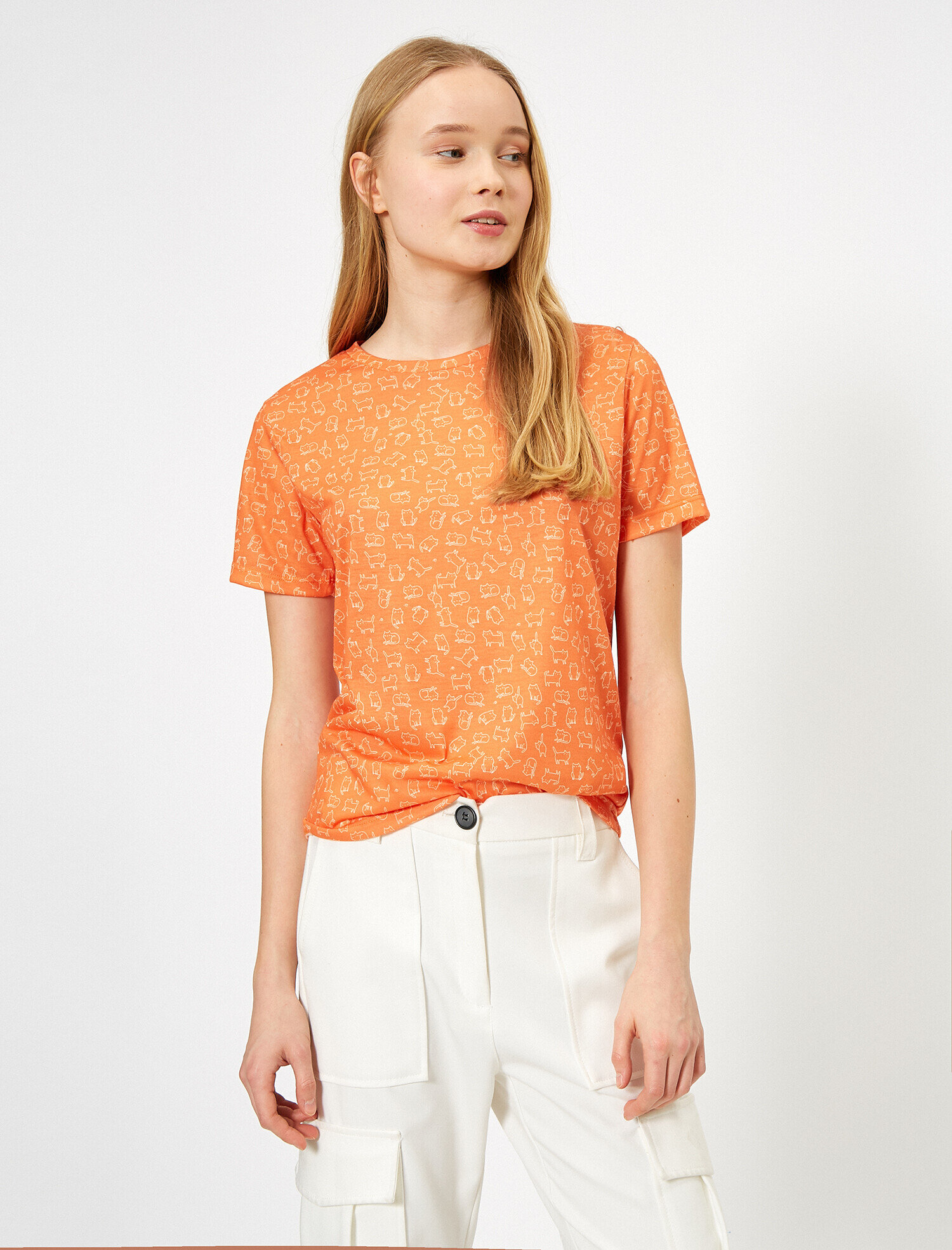   Bisiklet Yaka Desenli Kısa Kol Tişört