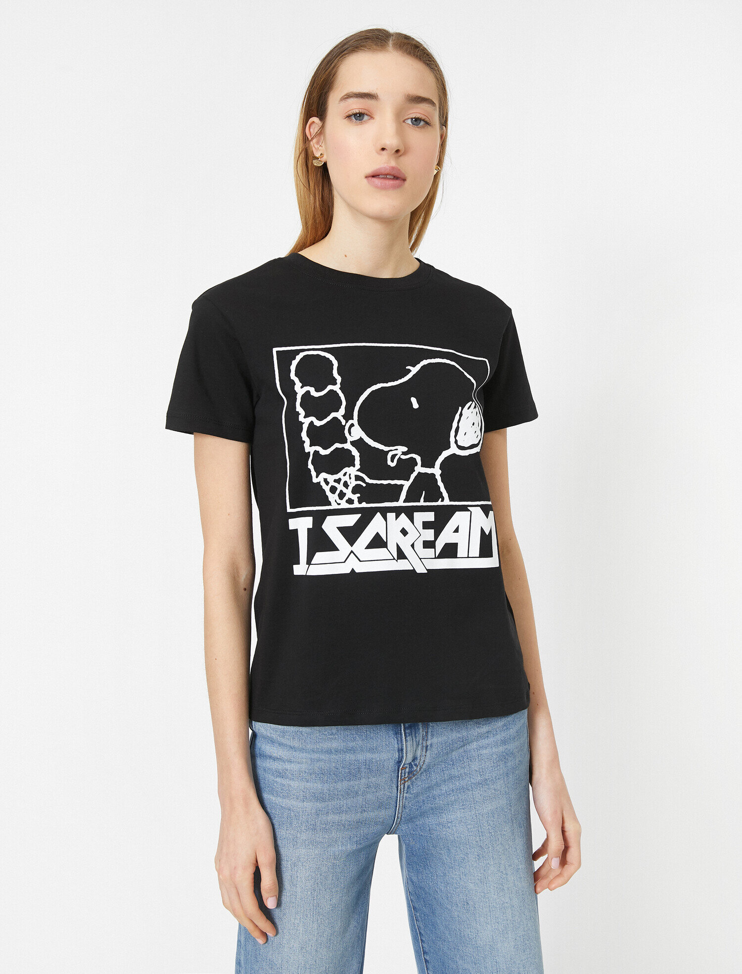   Snoopy Baskılı Bisiklet Yaka Lisanslı Tişört