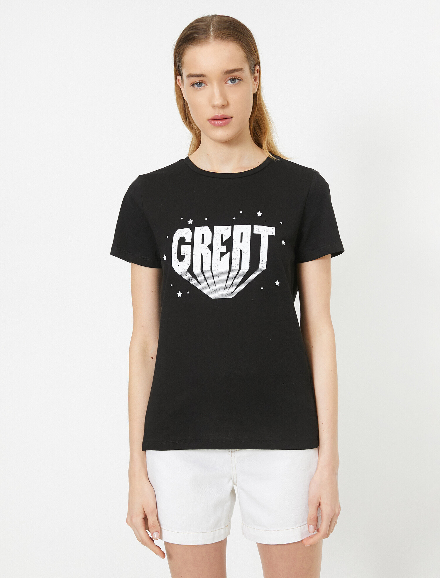   Bisiklet Yaka Baskılı Kısa Kol Tişört