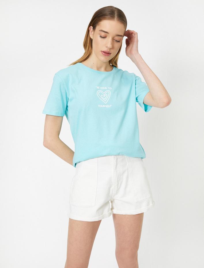  Bisiklet Yaka Baskılı Kısa Kol Tişört