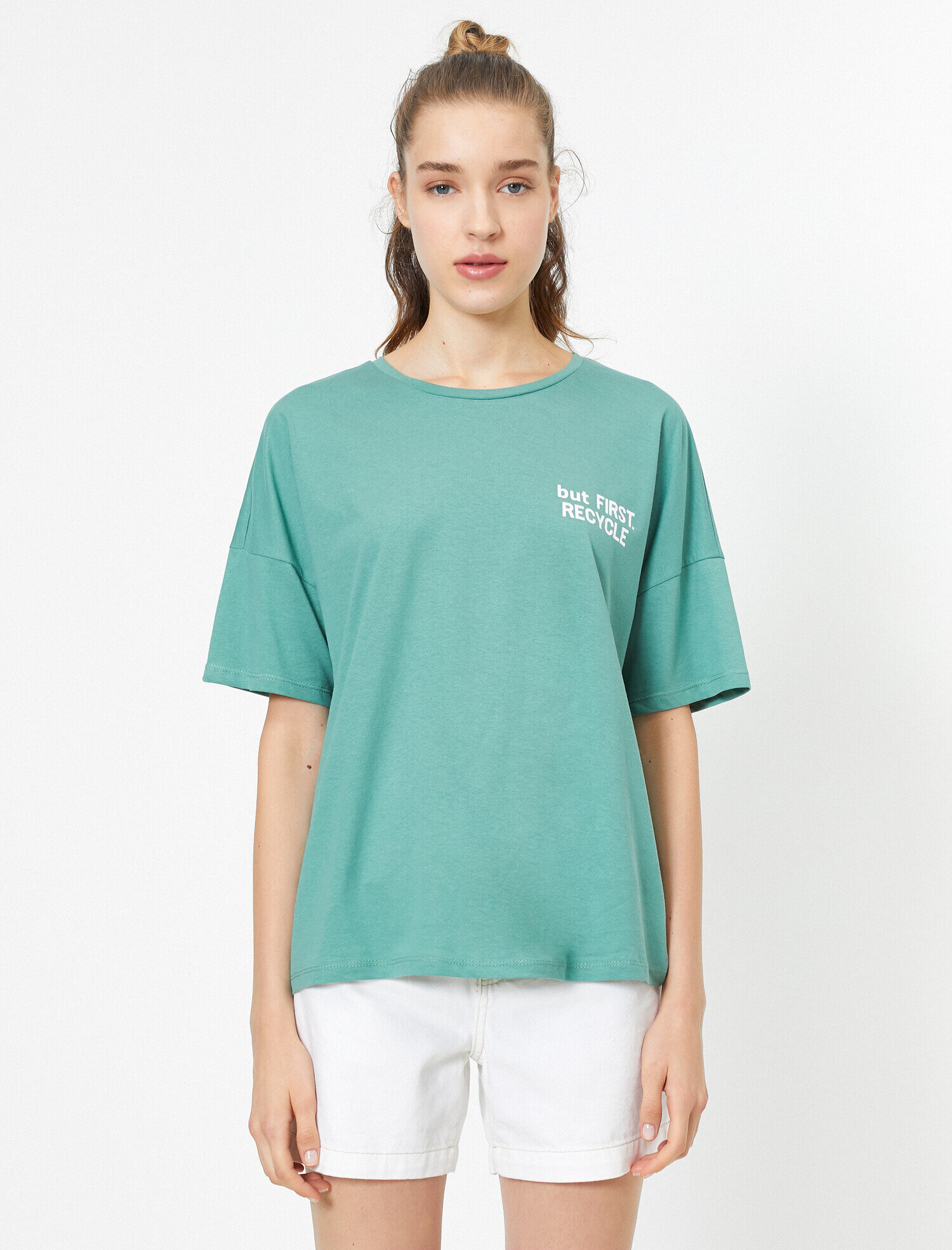   Bisiklet Yaka Kısa Kollu Yazılı Baskılı Tişört