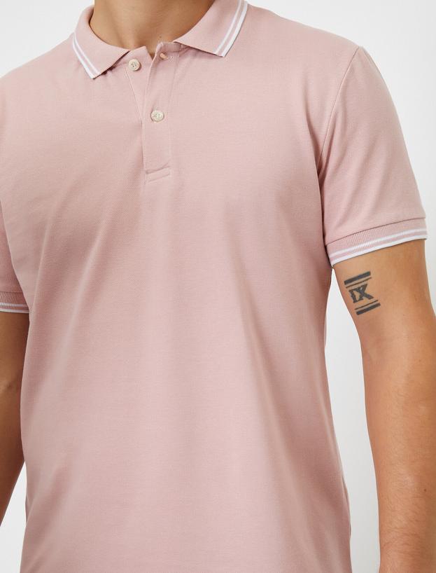  Polo Yaka Kol ve Yaka Ucu Çizgili Slim Fit Tişört