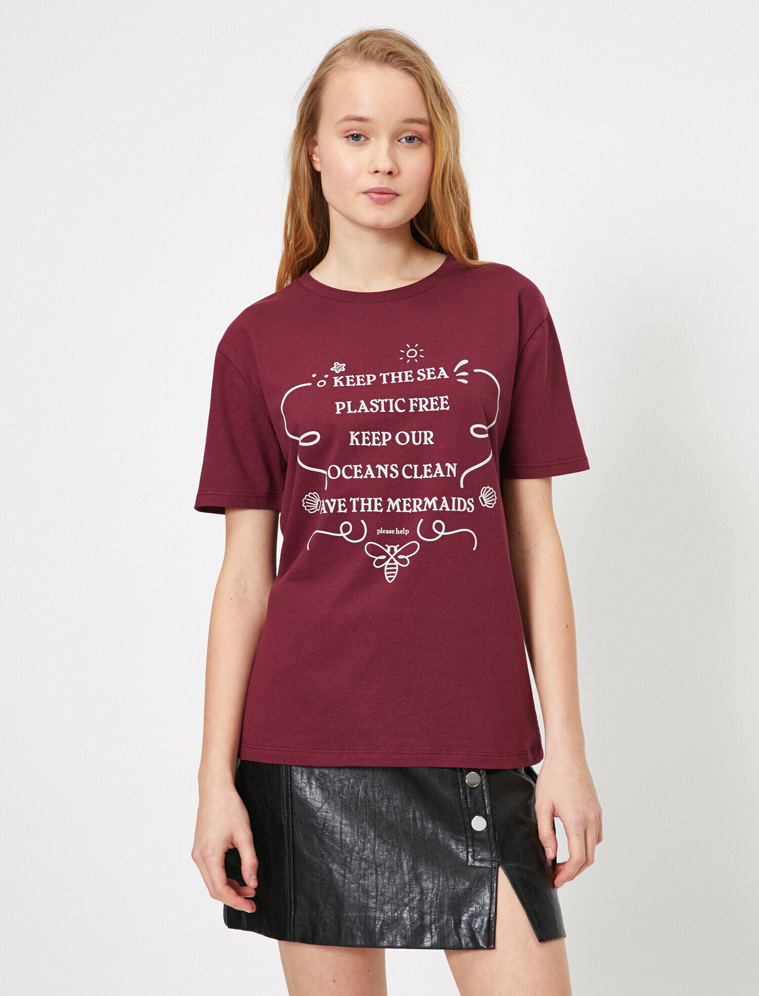   Bisiklet Yaka Baskılı Kısa Kol Tişört