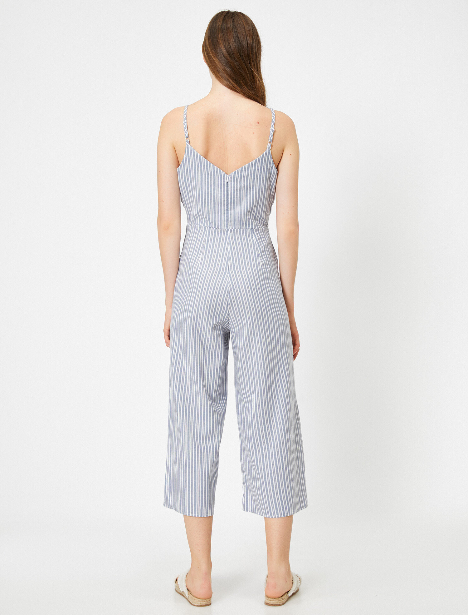   Pamuklu Çizgili Askılı Tulum