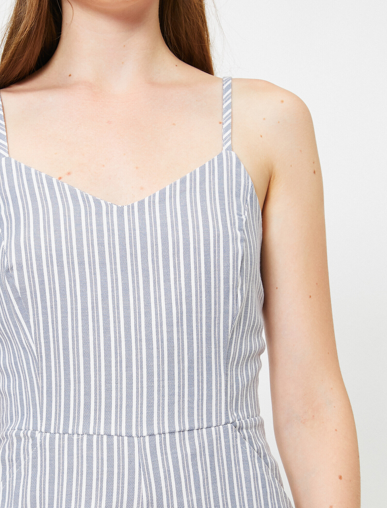   Pamuklu Çizgili Askılı Tulum