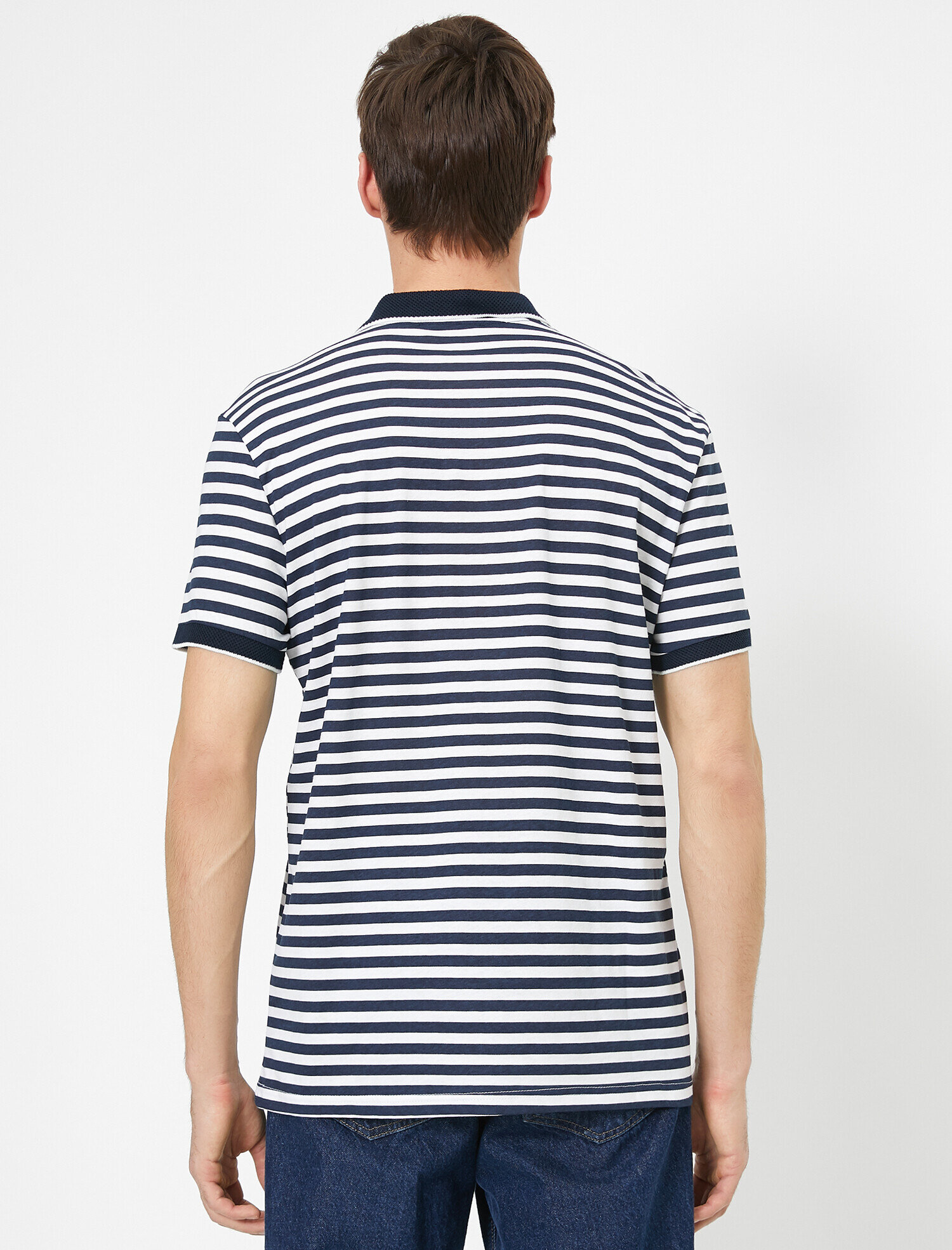   Polo Yaka Cep Detaylı Yatay Çizgili Süprem Kumaş Slim Fit Tişört