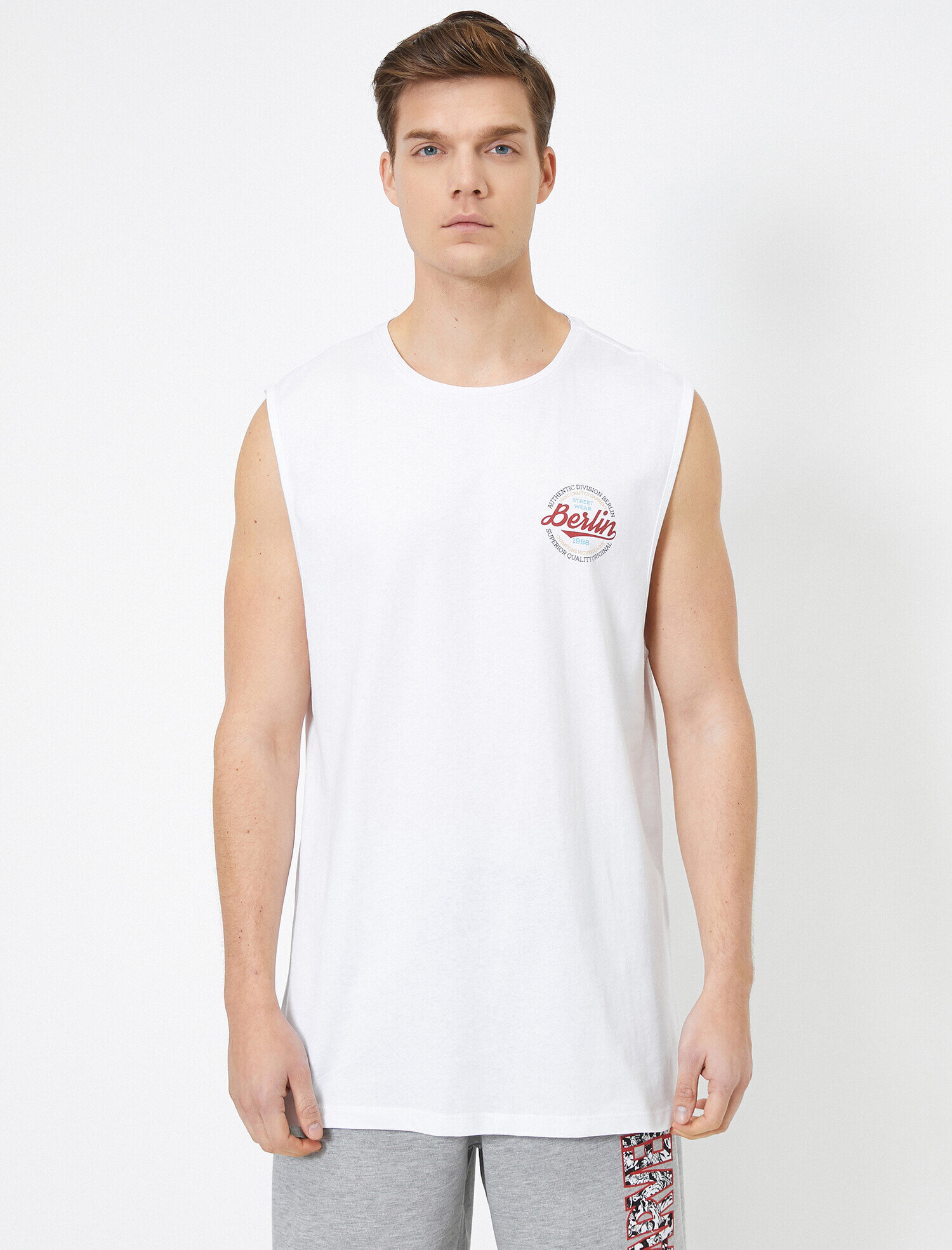   Pamuklu Bisiklet Yaka Baskılı Atlet