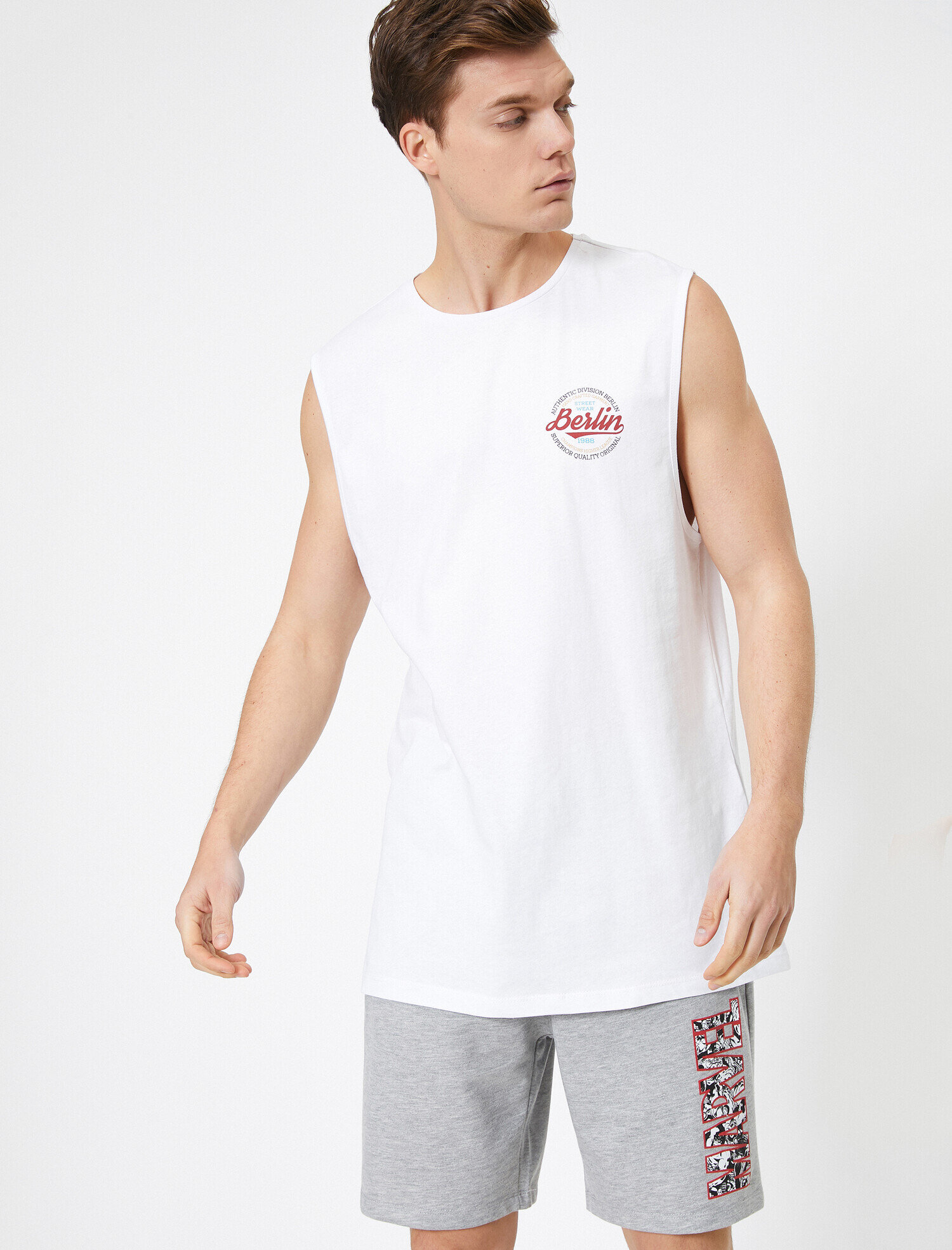   Pamuklu Bisiklet Yaka Baskılı Atlet