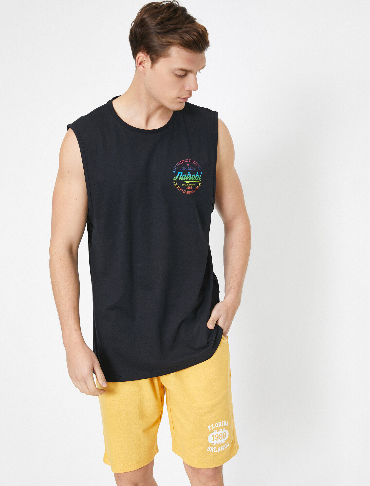   Pamuklu Bisiklet Yaka Baskılı Atlet