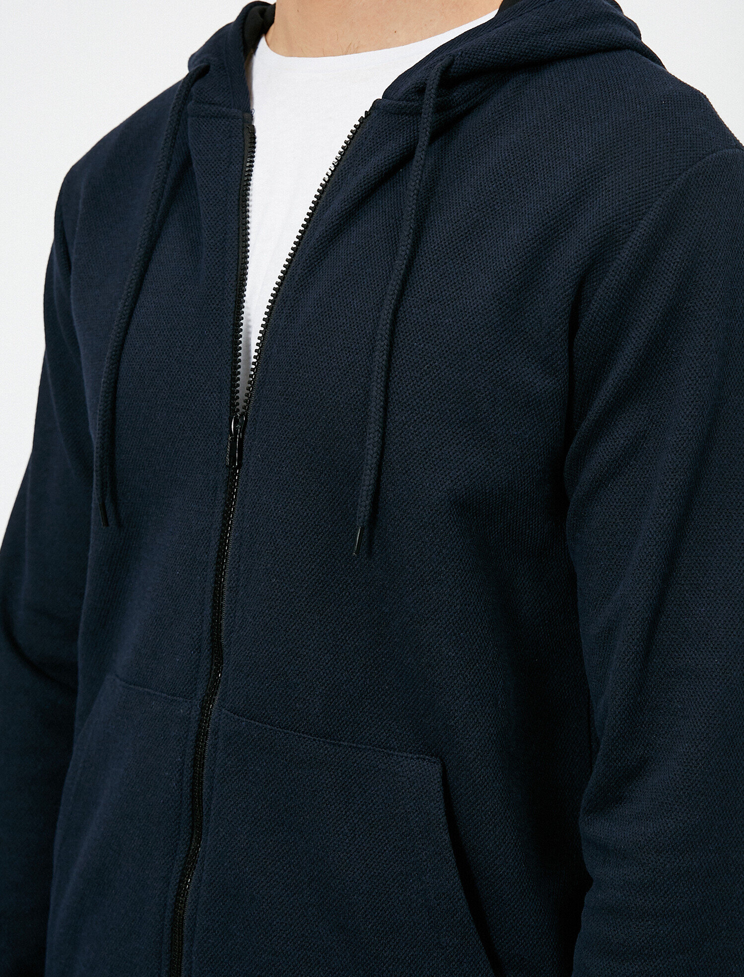   Kapüşonlu Fermuarlı Kanguru Cepli Kontrast Biyeli Sweatshirt