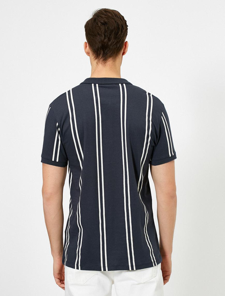   Polo Yaka Dikey Çizgili Süprem Kumaş Slim Fit Tişört