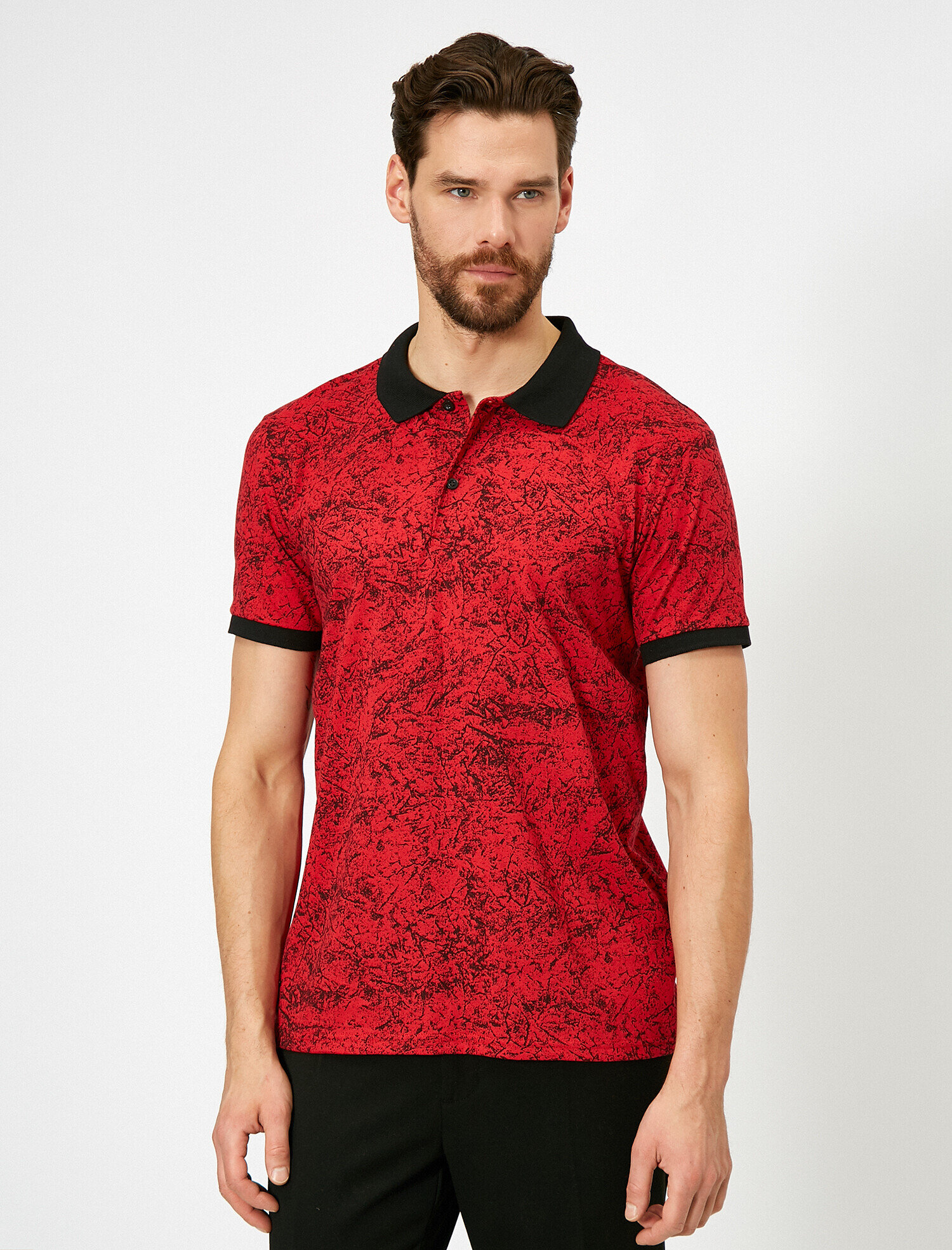 Polo Yaka Yıldız Desenli Süprem Kumaş Kontrast Yaka Slim Fit Tişört