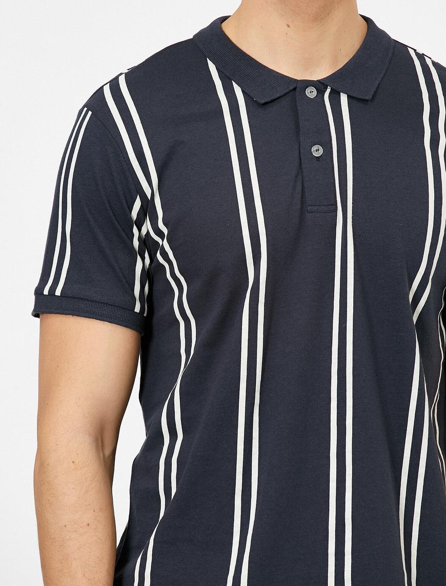   Polo Yaka Dikey Çizgili Süprem Kumaş Slim Fit Tişört