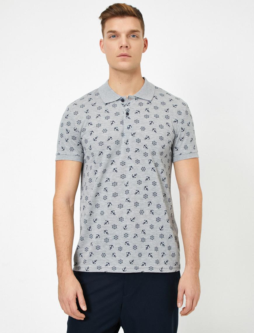   Polo Yaka Çapa Ve Dümen Desenli Pike Kumaş Slim Fit Tişört