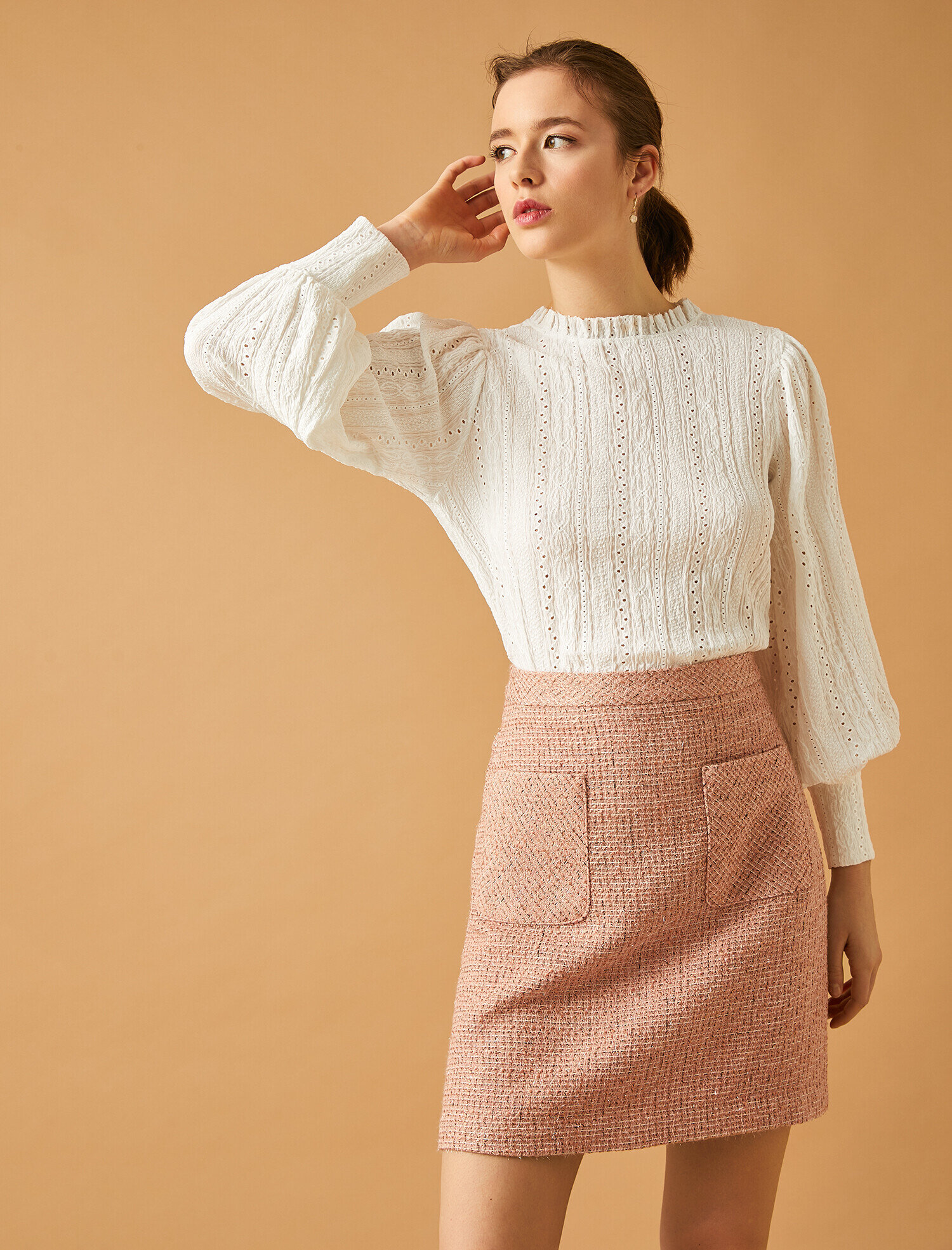   Uzun Kollu Tişört Fisto Yaka Detaylı