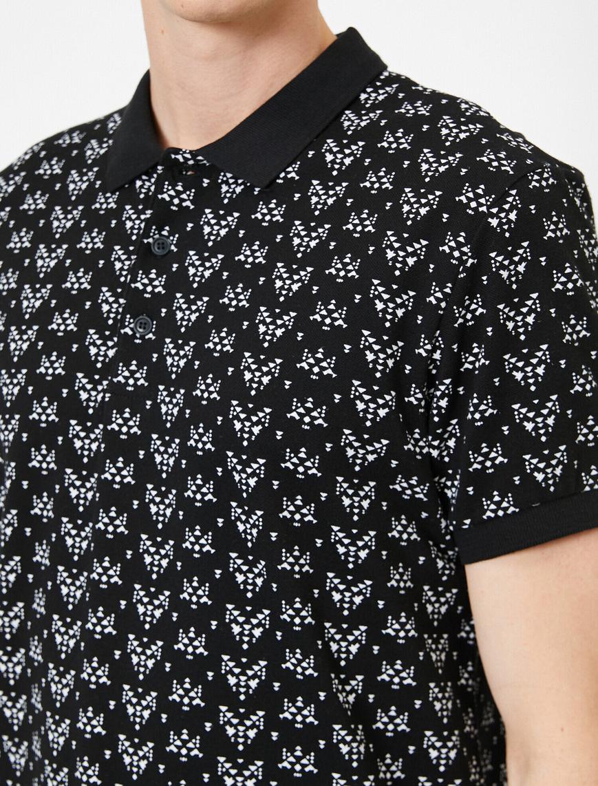   Polo Yaka Geometrik Desenli Pike Kumaş Slim Fit Tişört