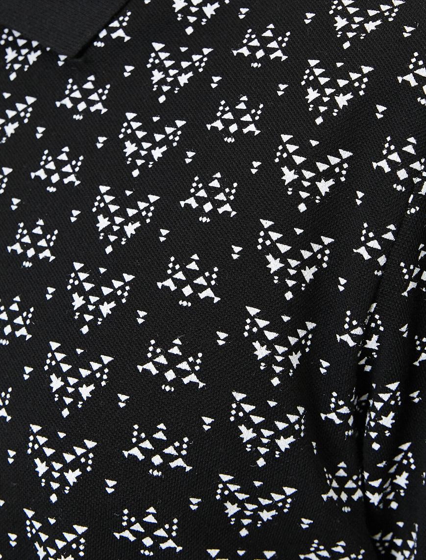   Polo Yaka Geometrik Desenli Pike Kumaş Slim Fit Tişört
