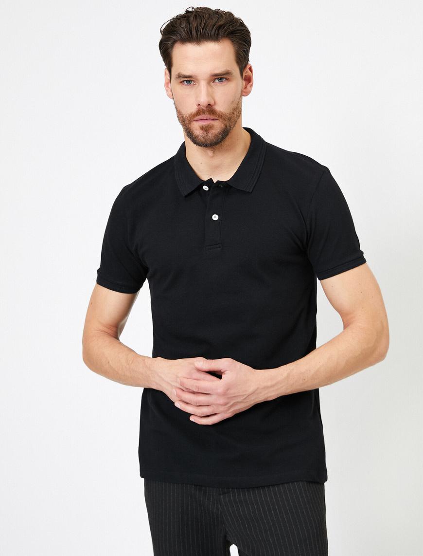   Polo Yaka Yaka ve Kol Ucu Detaylı Slim Fit Tişört