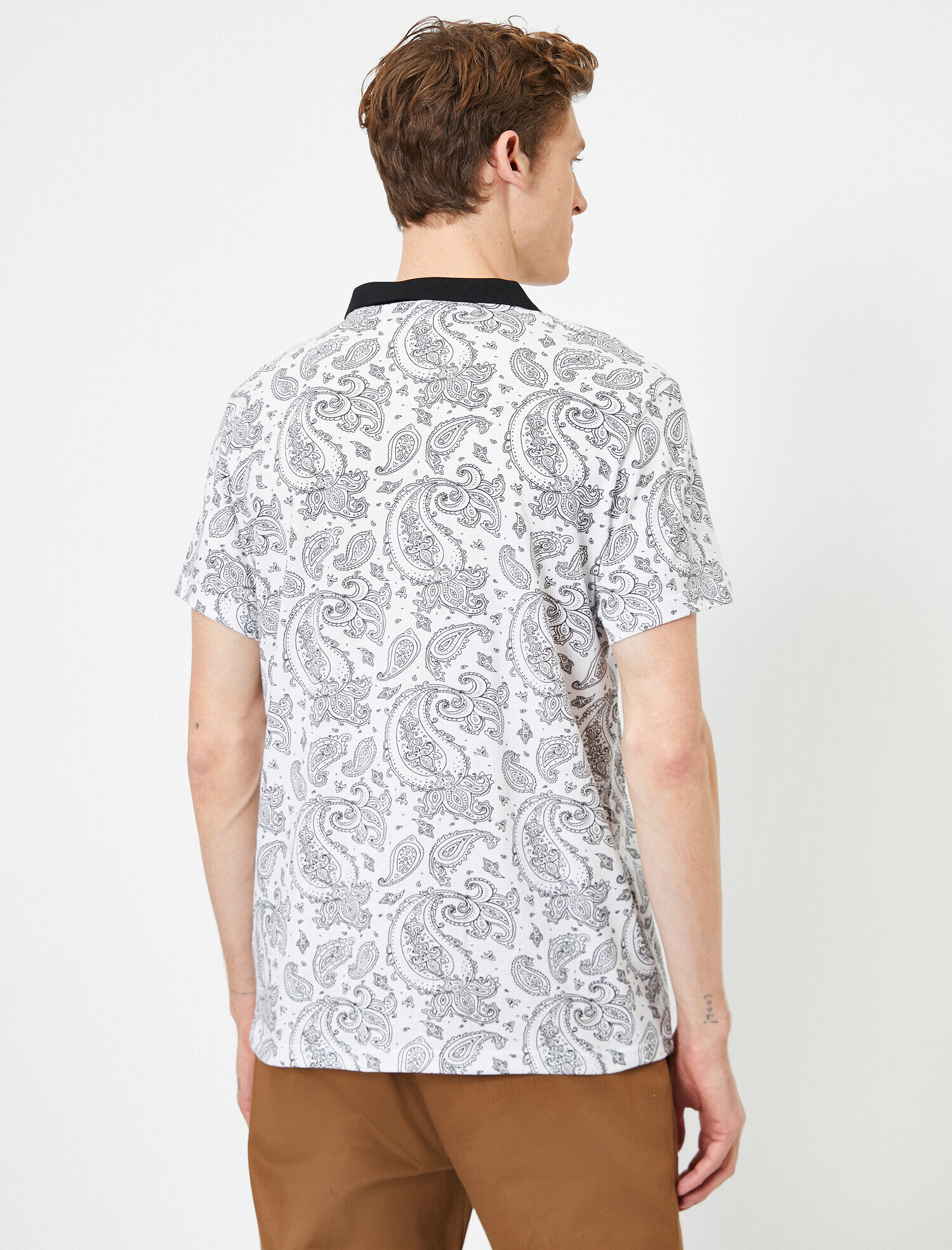   Polo Yaka Şal Desenli Kontrast Yaka Süprem Kumaş Slim Fit Tişört