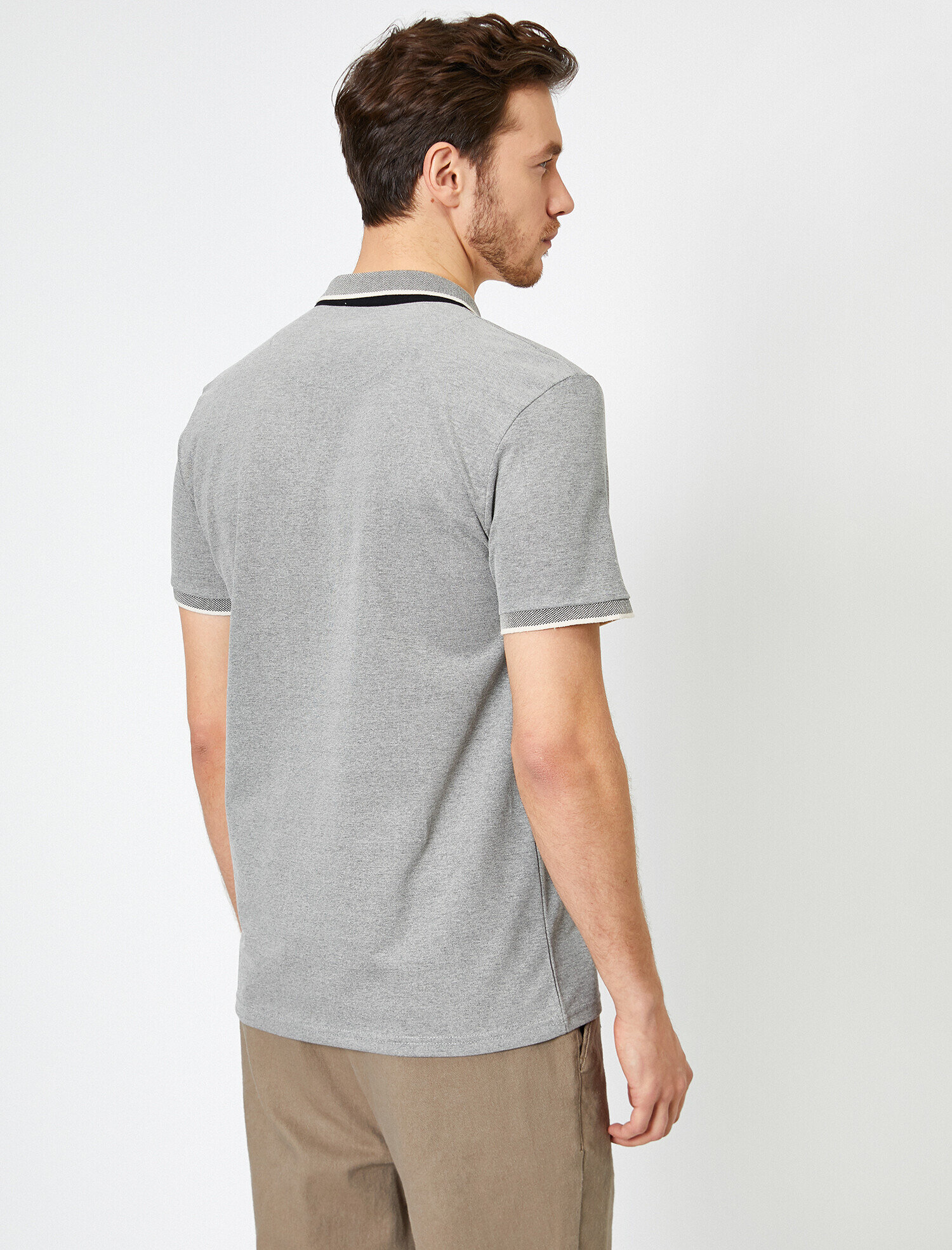   Polo Yaka İşleme Detaylı Desenli Kumaş Slim Fit Tişört