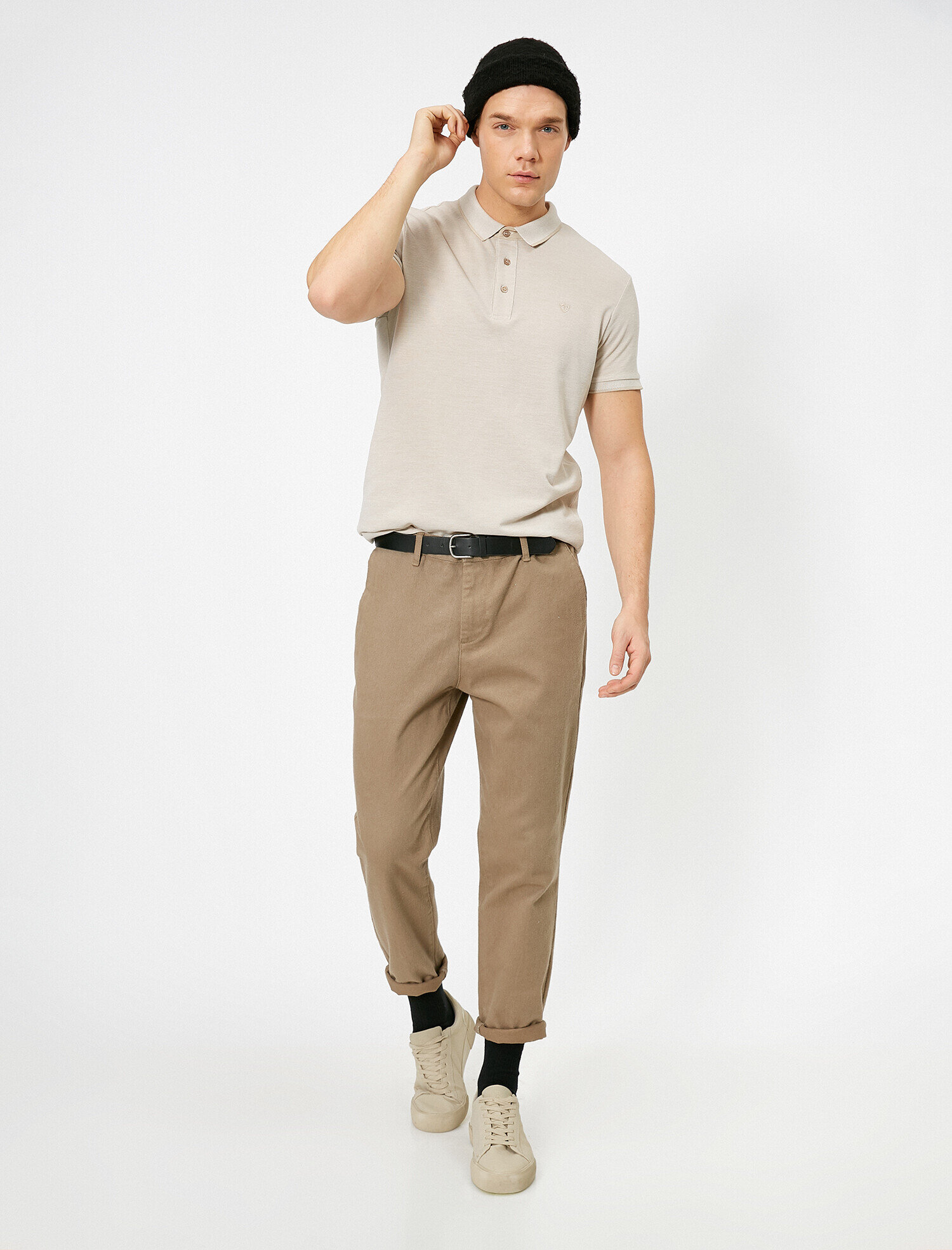   Polo Yaka İşleme Detaylı Desenli Kumaş Slim Fit Tişört