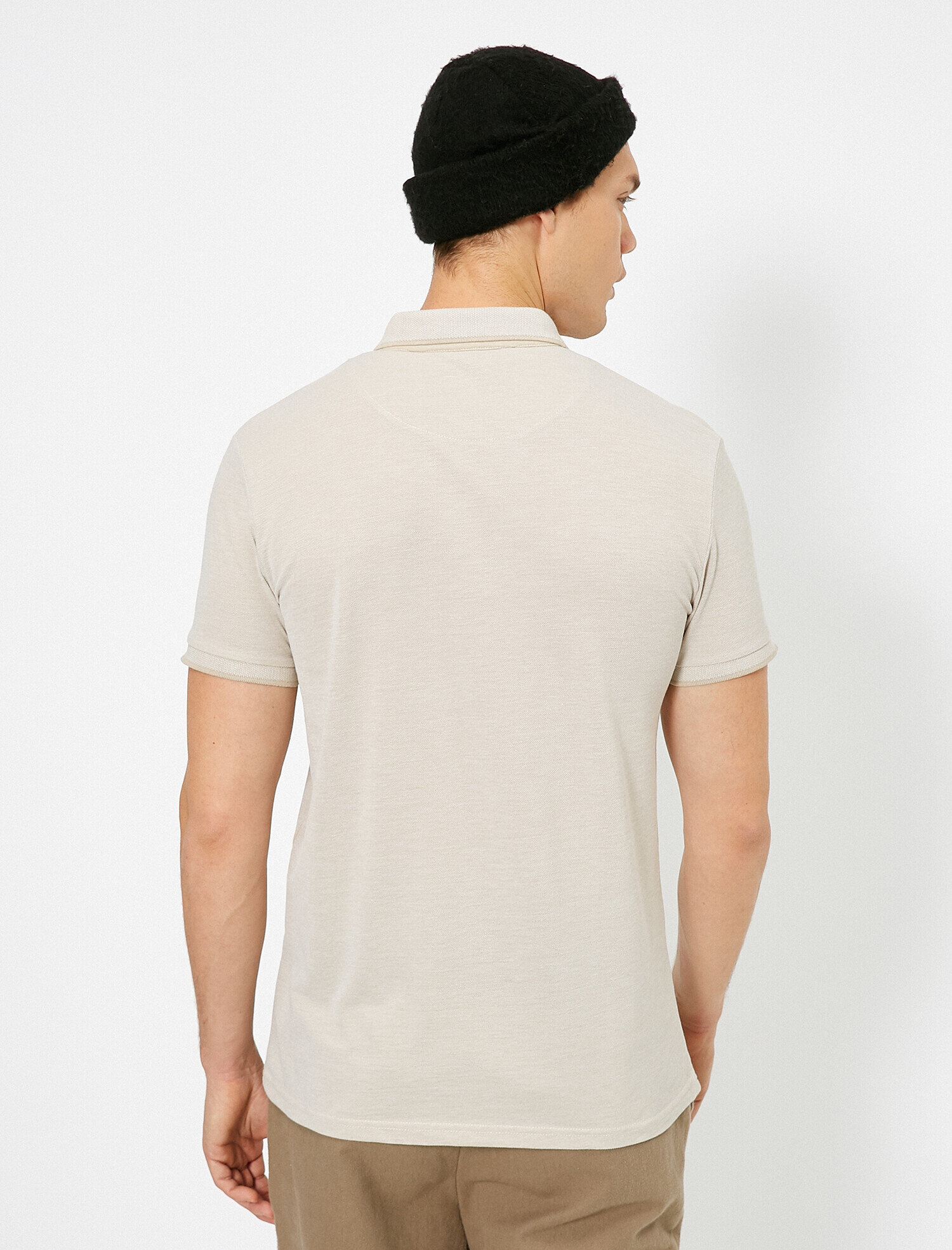   Polo Yaka İşleme Detaylı Desenli Kumaş Slim Fit Tişört