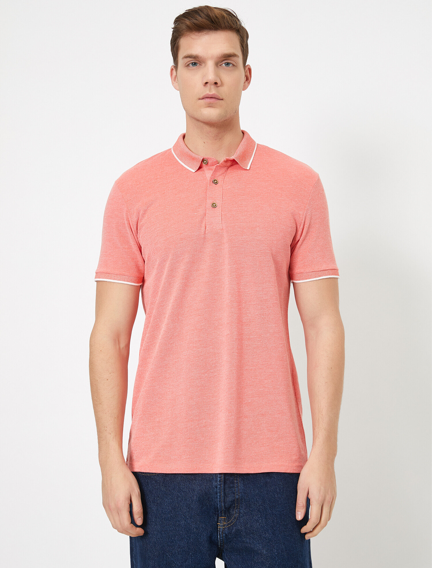 Polo Yaka Kol Ucu ve Yakası Çizgili Slim Fit Tişört