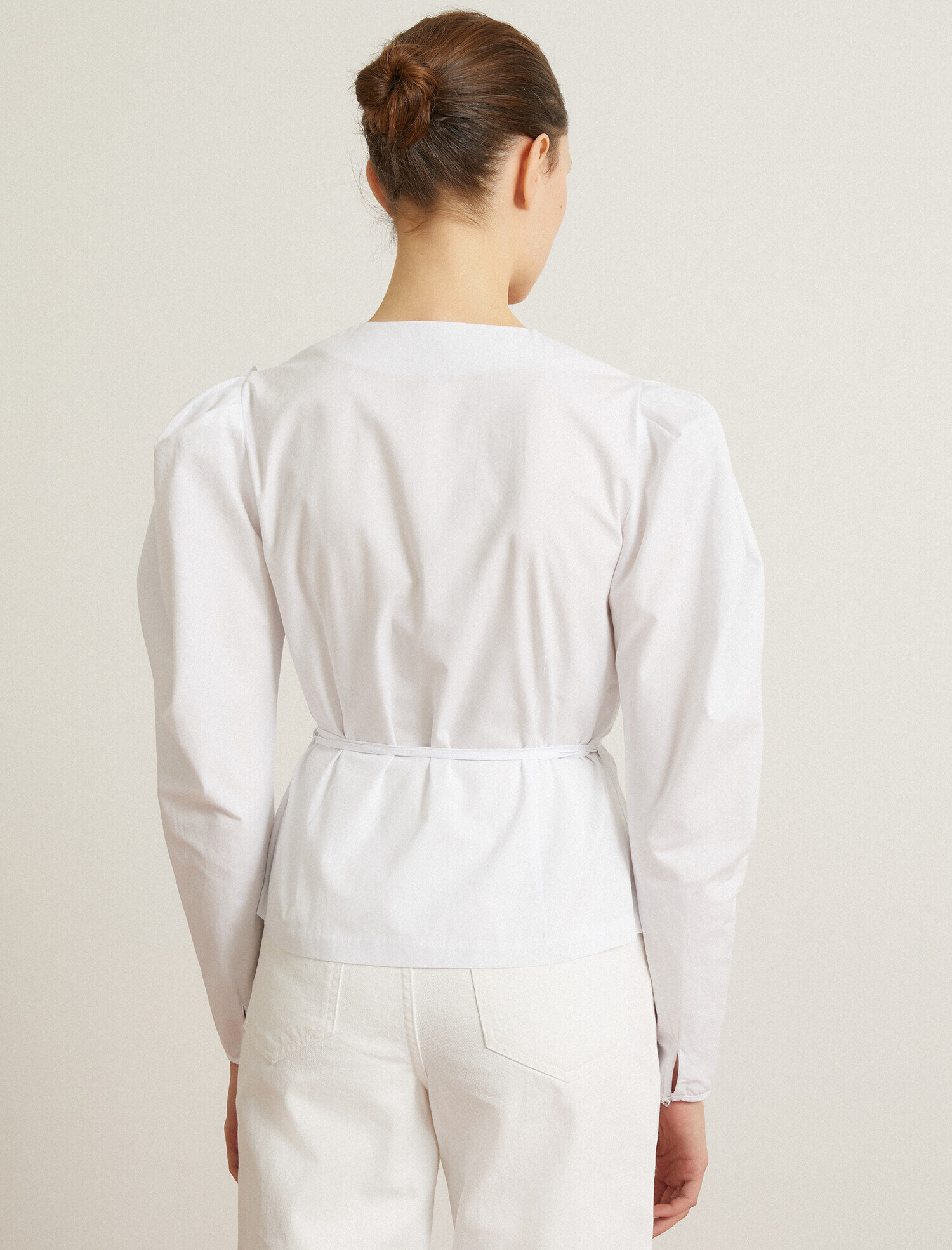   Poplin Gömlek Balon Kollu  Belden Bağlamalı Pamuklu