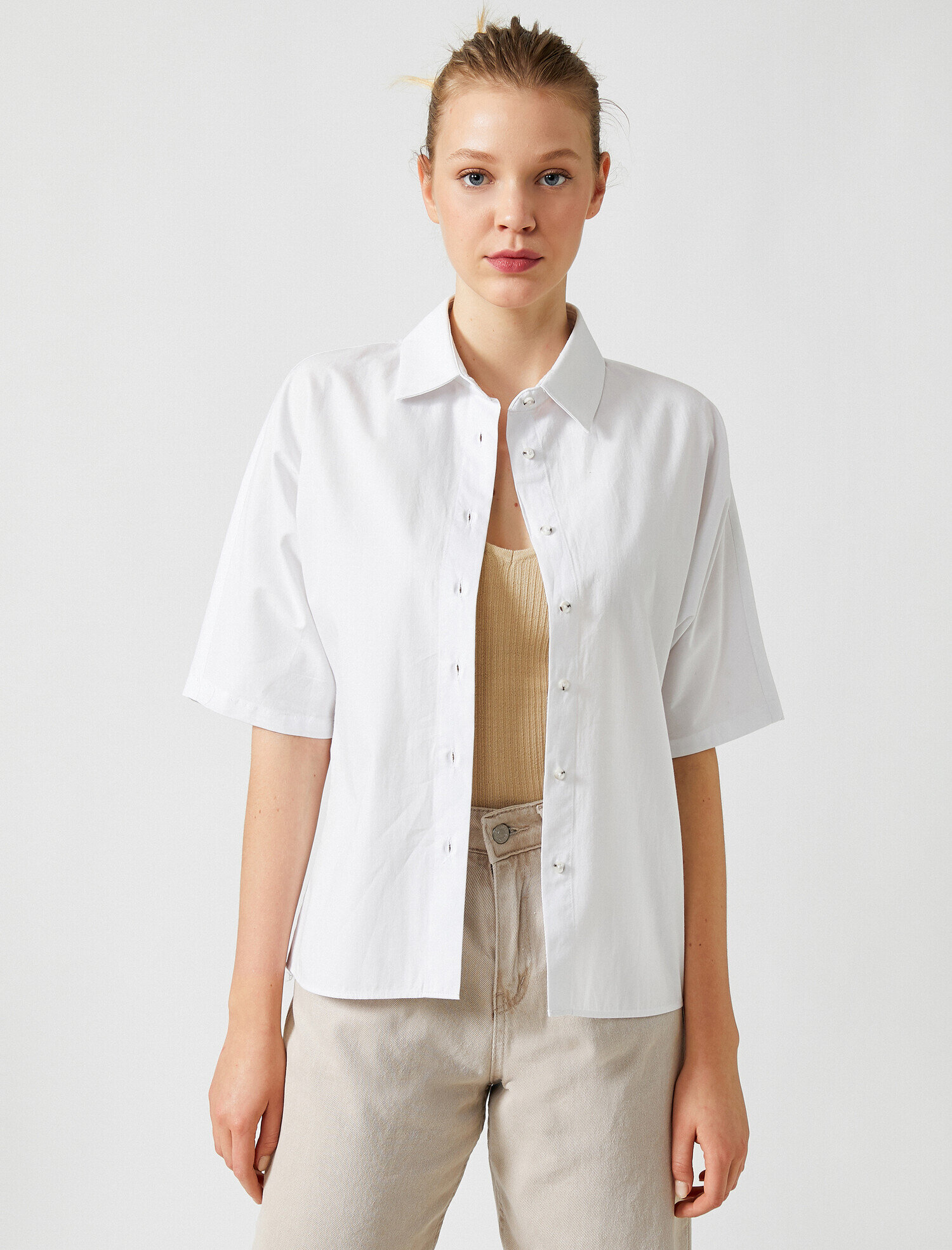   Poplin Gömlek Kısa Kollu Oversize