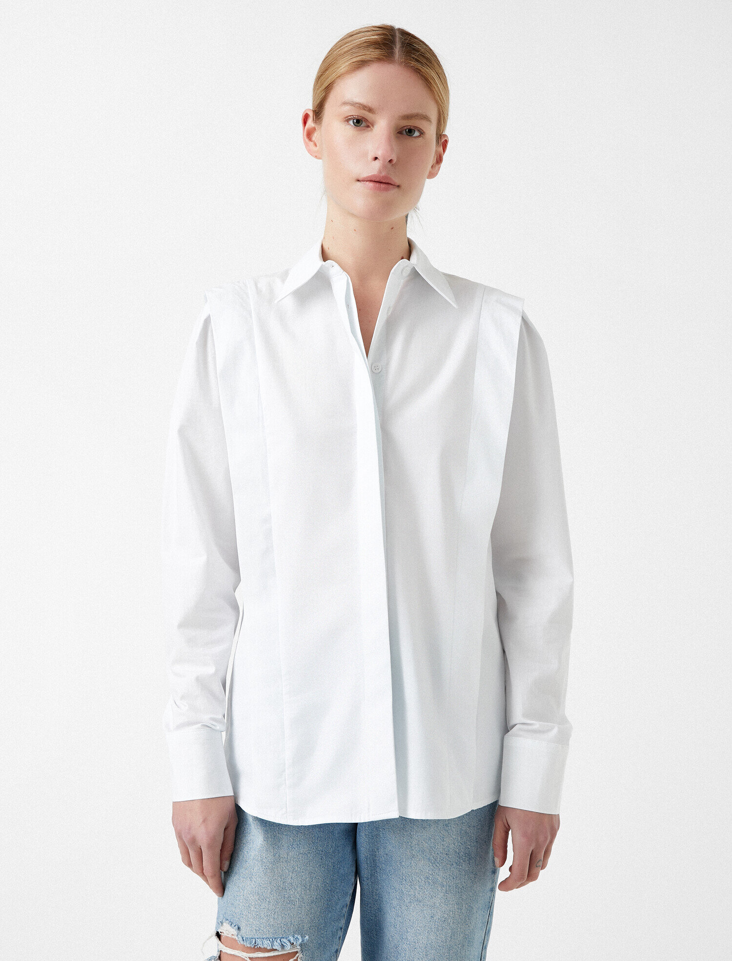 Oversize  Gömlek Poplin Omuz Detaylı Pamuklu