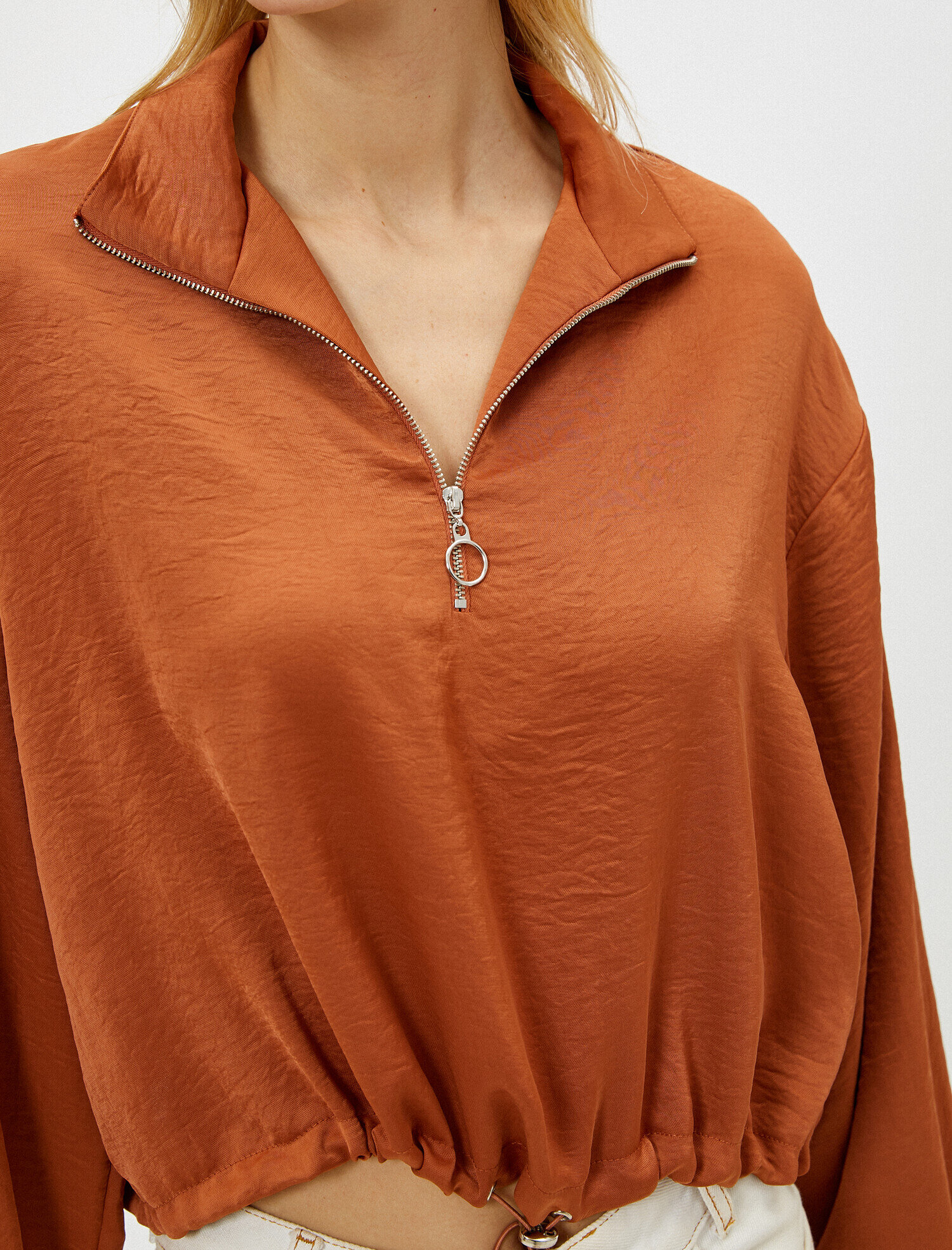   Fermuarlı Bluz Uzun Kollu