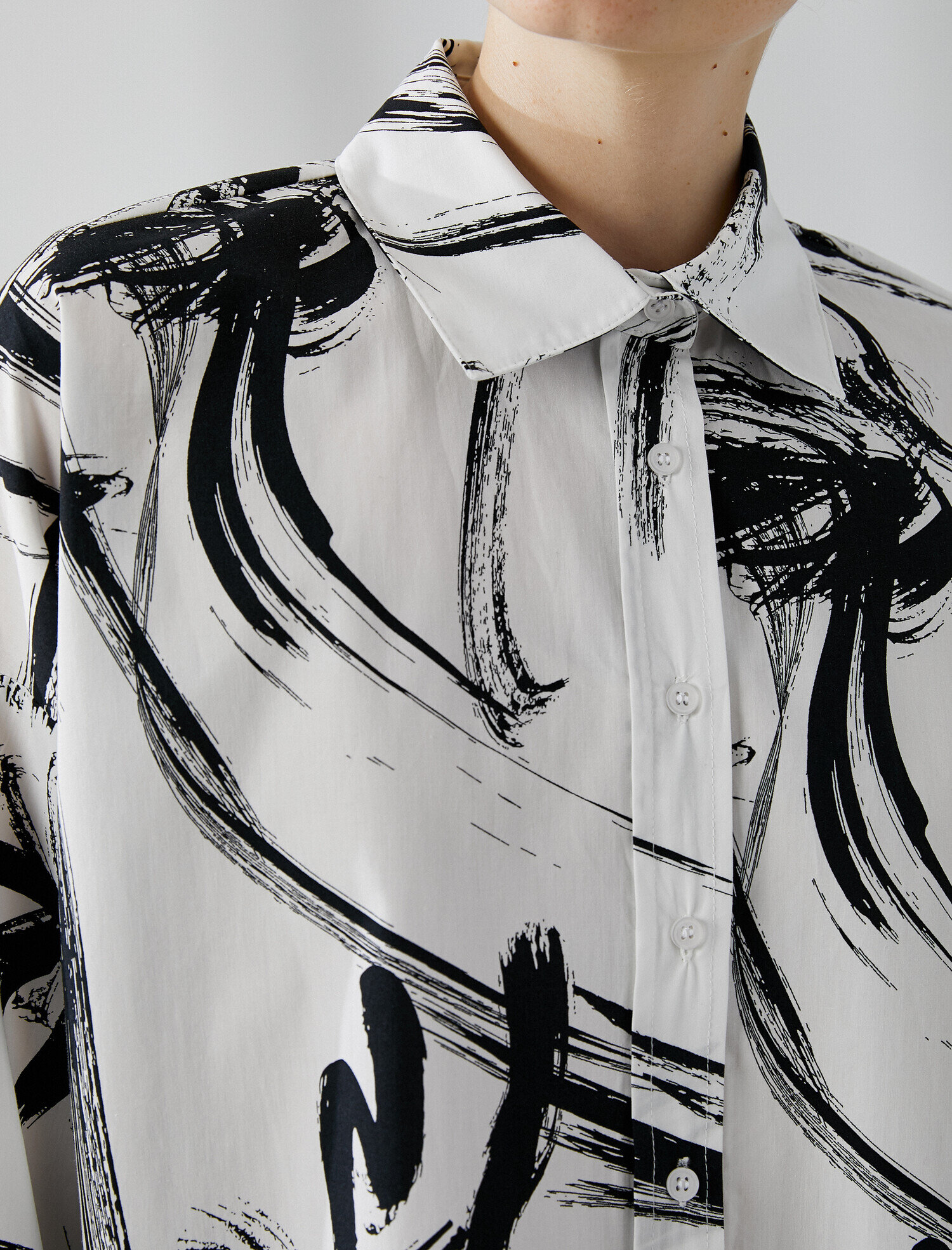   Gömlek Yaka Tunik Desenli Pamuklu Oversize