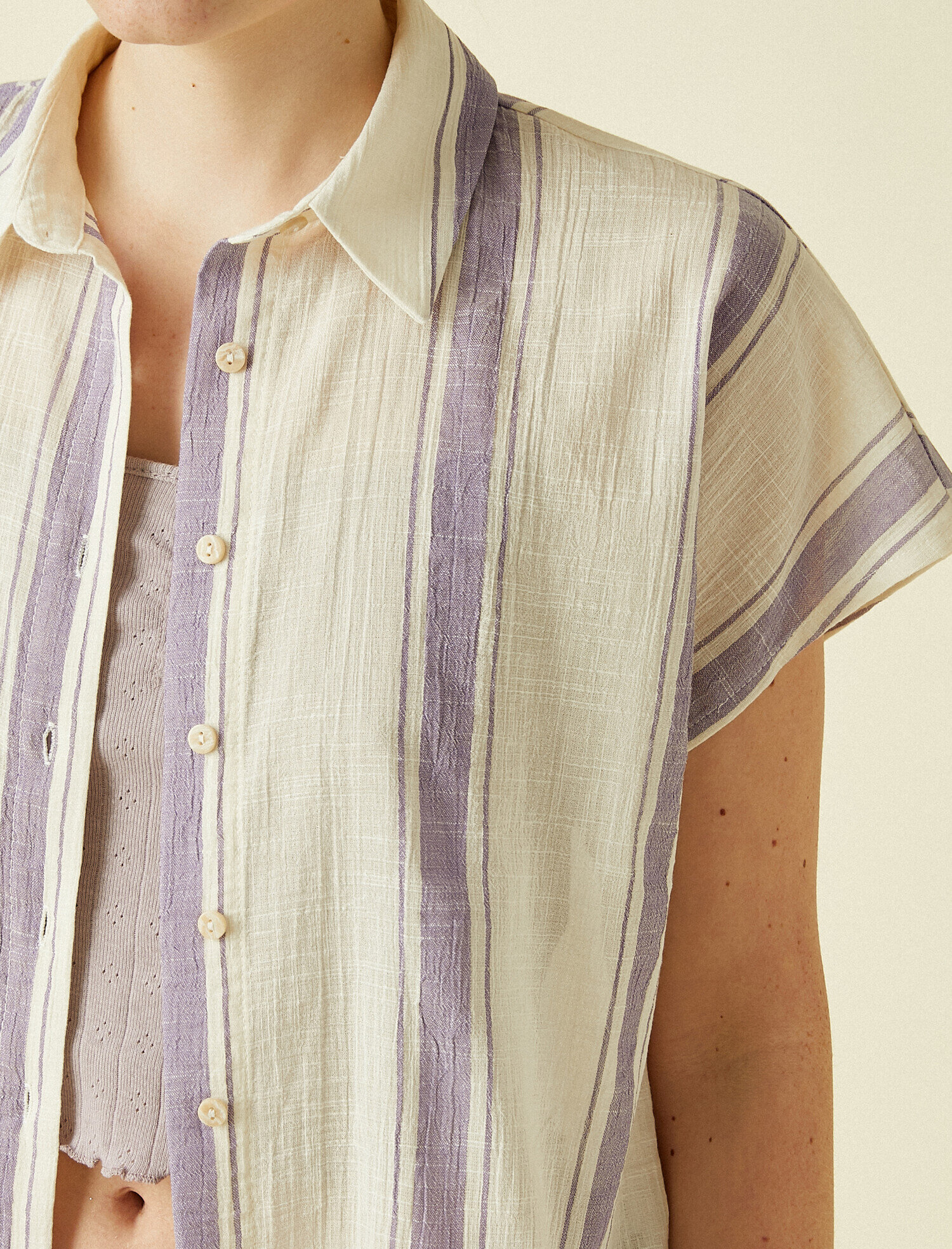   Kısa Kollu Gömlek Çizgili Pamuklu