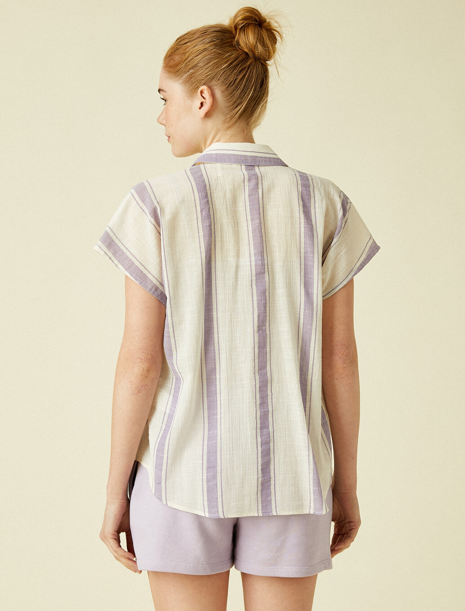   Kısa Kollu Gömlek Çizgili Pamuklu