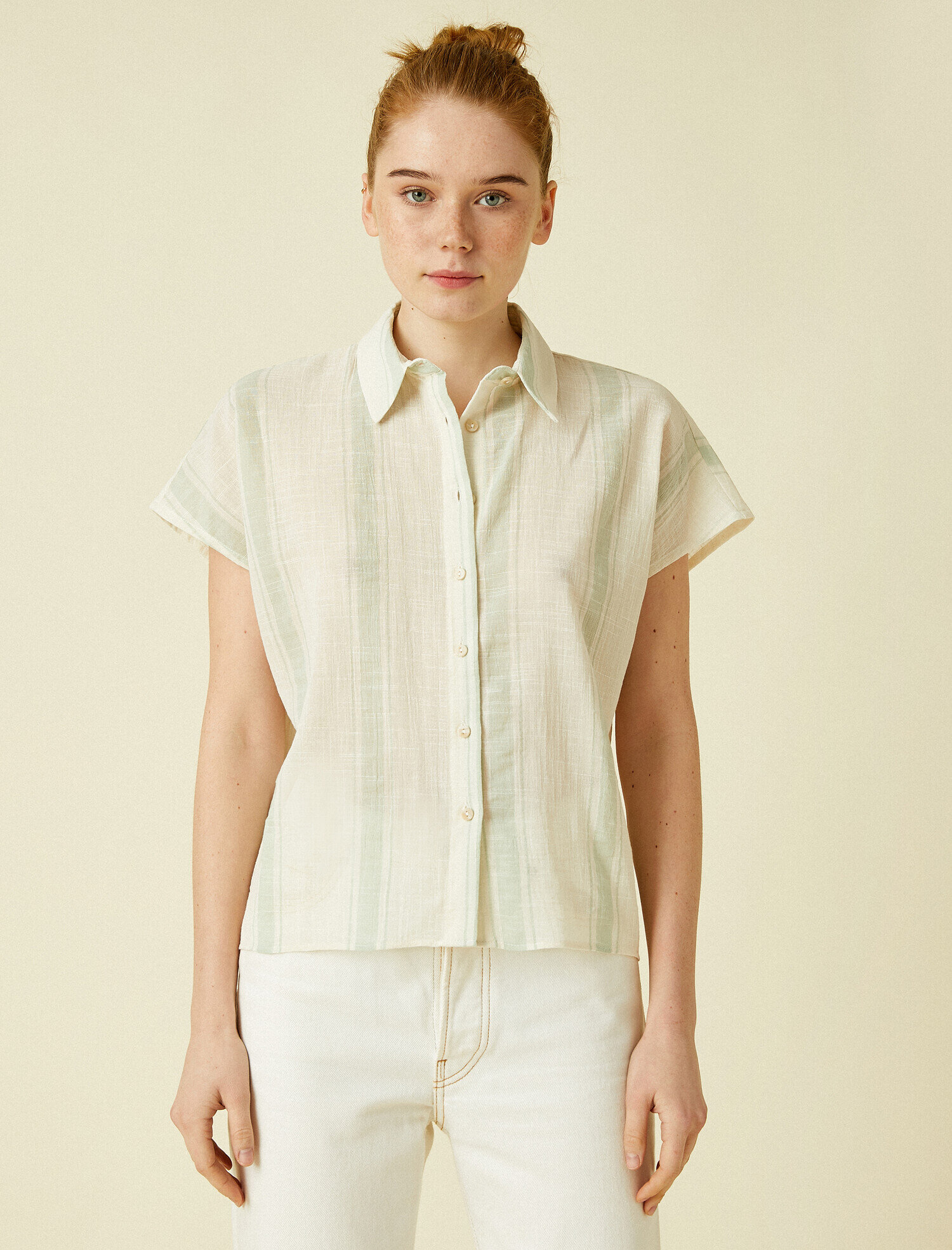   Kısa Kollu Gömlek Çizgili Pamuklu