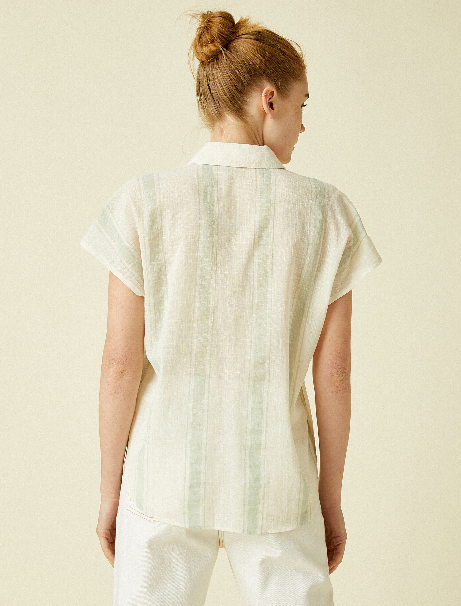   Kısa Kollu Gömlek Çizgili Pamuklu