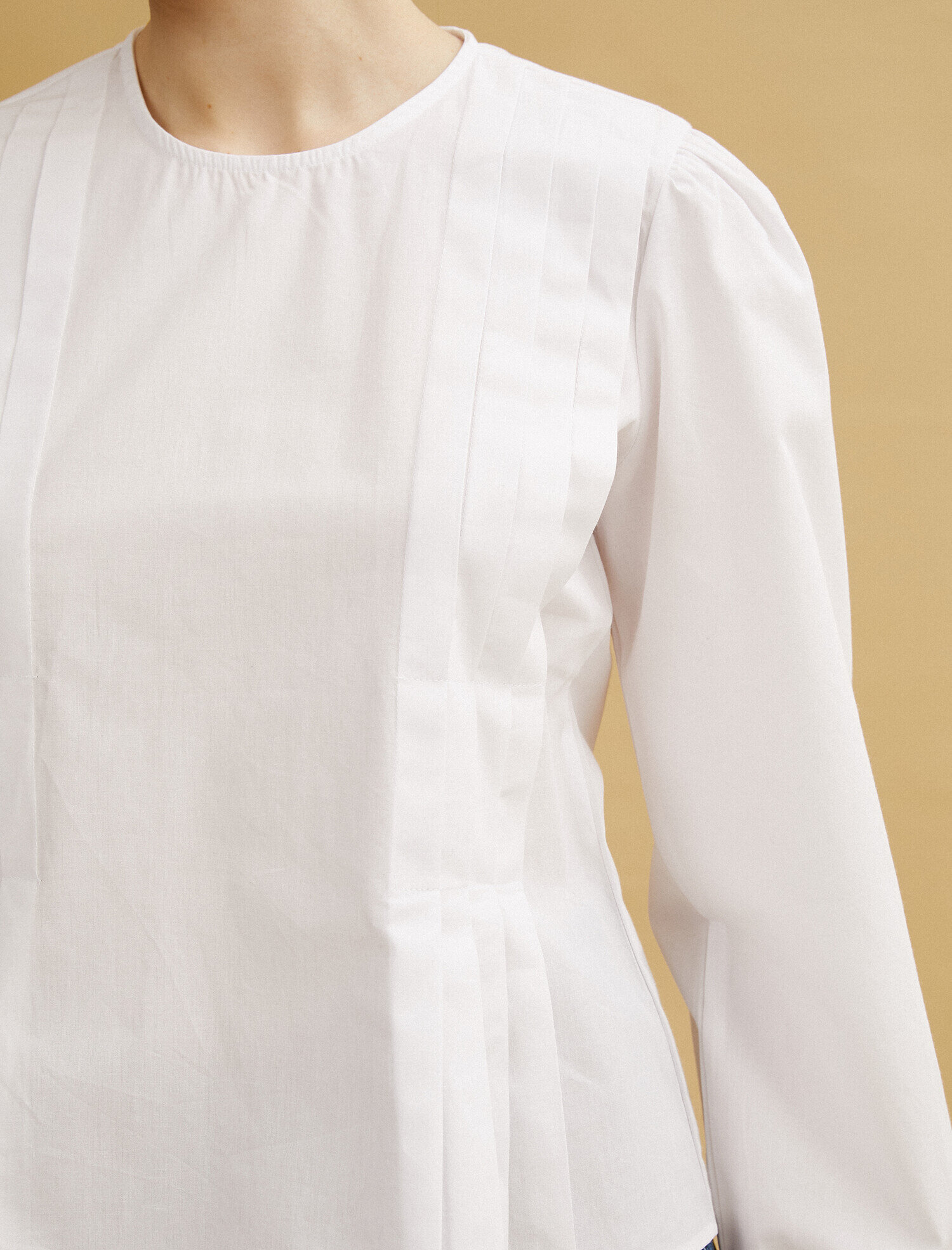   Poplin Bluz Bisiklet Yaka Uzun Kollu Pamuklu