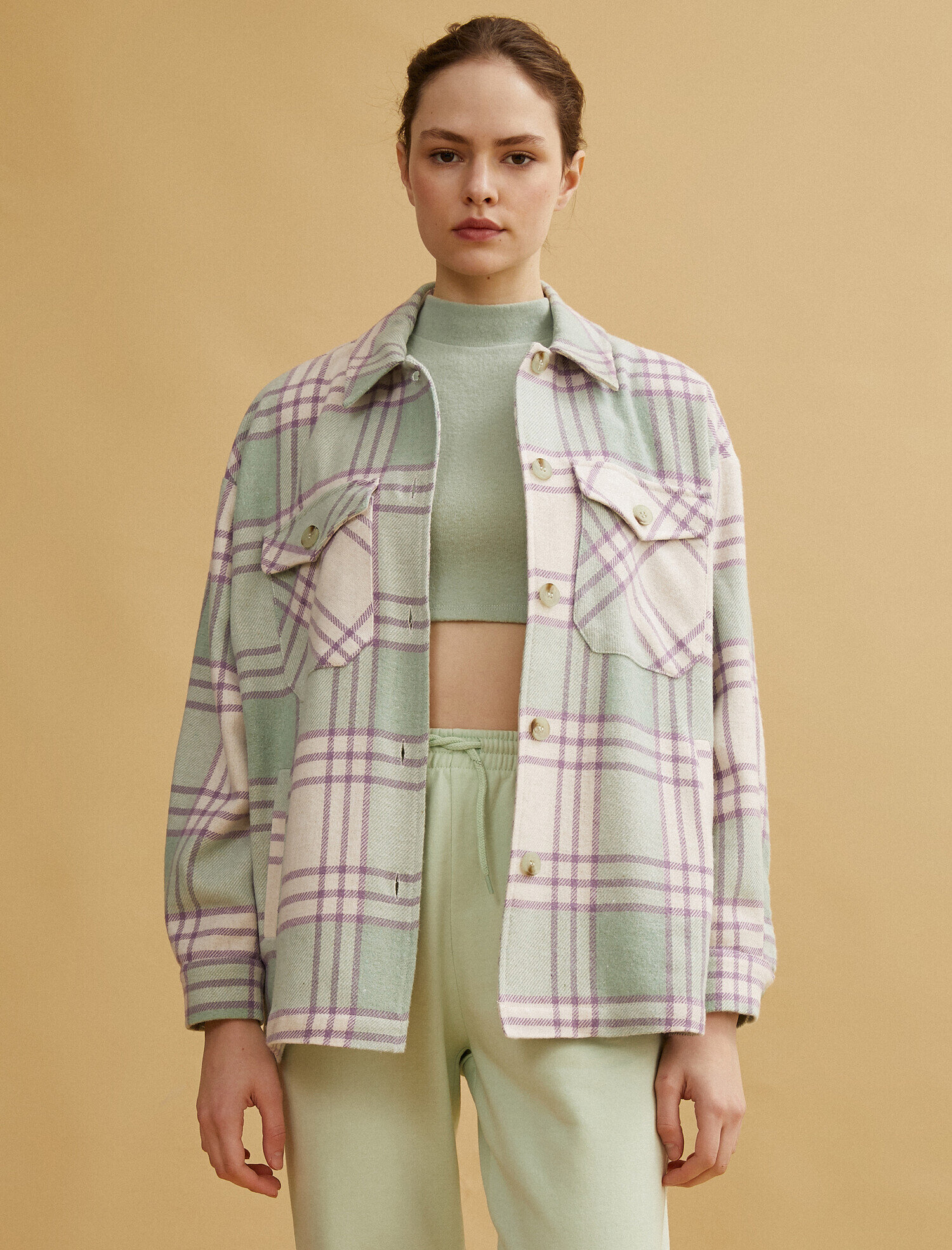   Ekose Gömlek Cepli Oversize