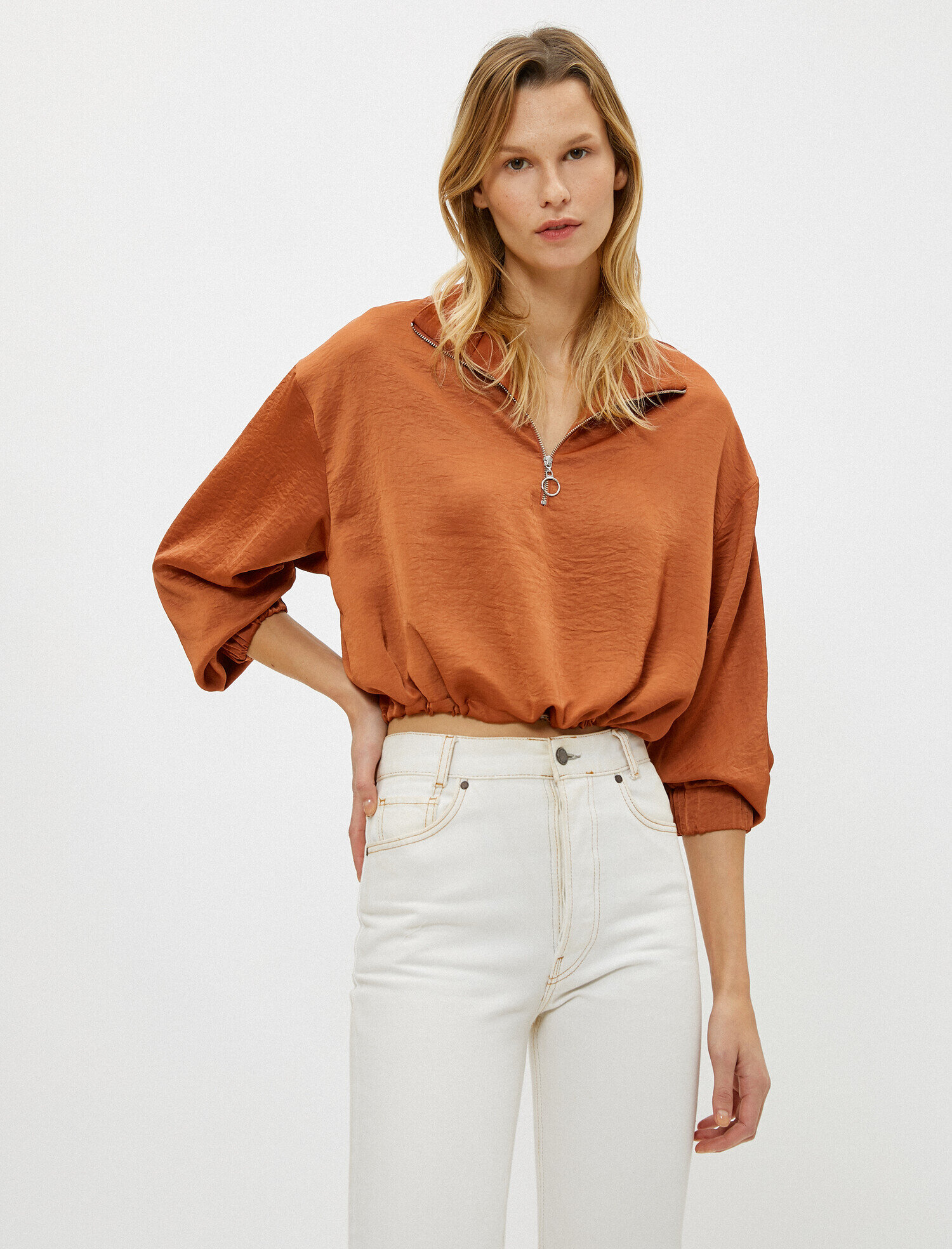   Fermuarlı Bluz Uzun Kollu