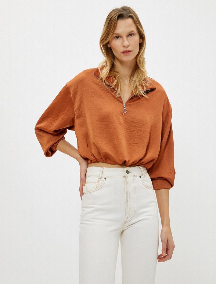  Fermuarlı Bluz Uzun Kollu