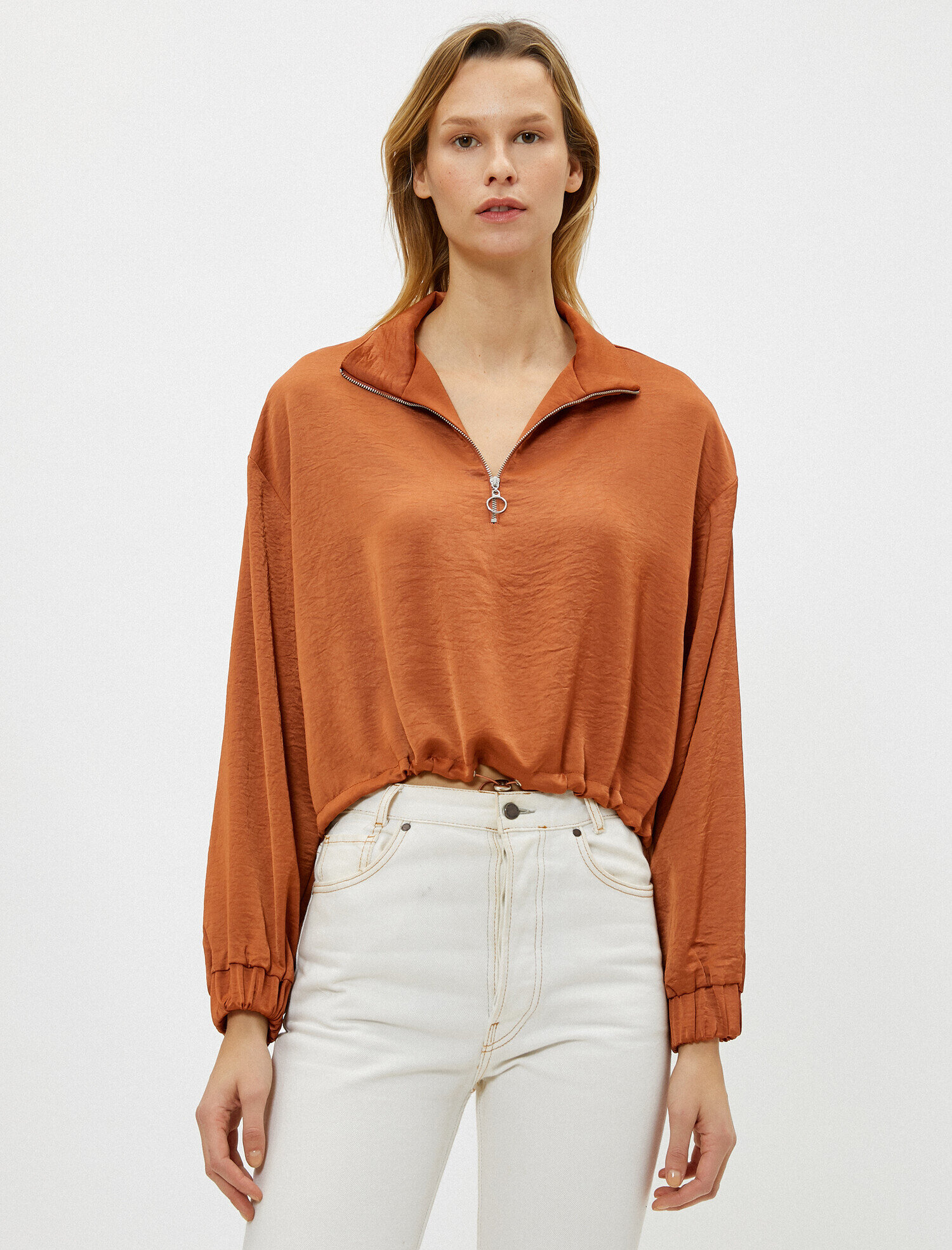   Fermuarlı Bluz Uzun Kollu