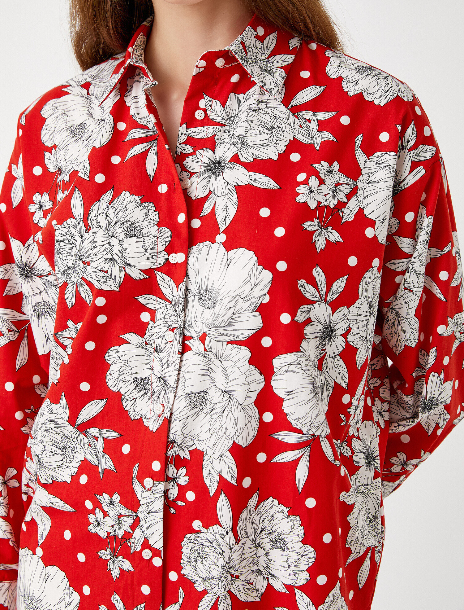   Çiçek Desenli Gömlek Uzun Kollu Pamuklu