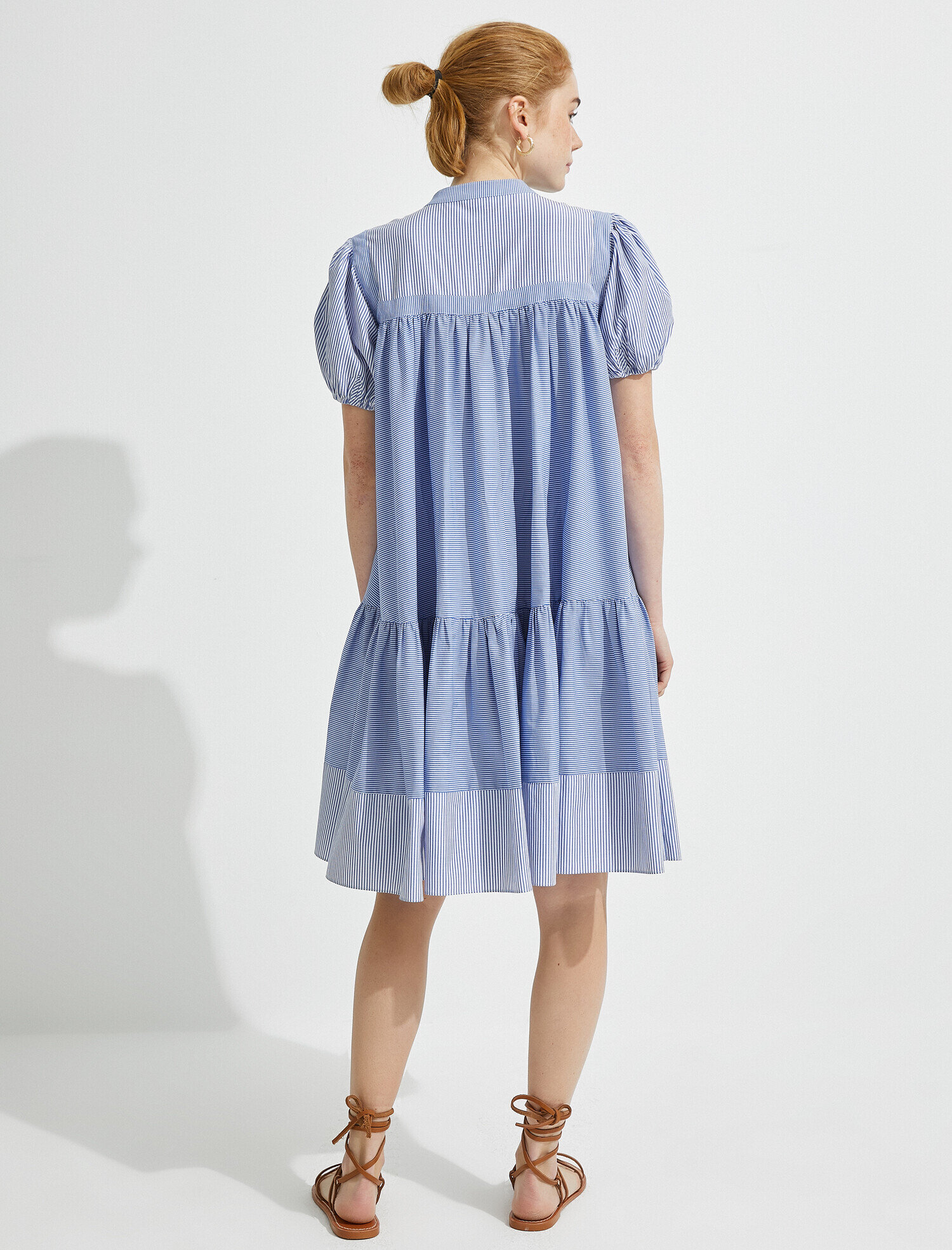   El Emeği Elbise İşlemeli Çizgili Pamuklu