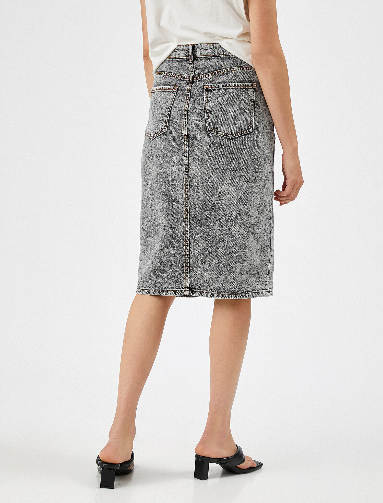   Yırtmaçlı Midi Kot Etek