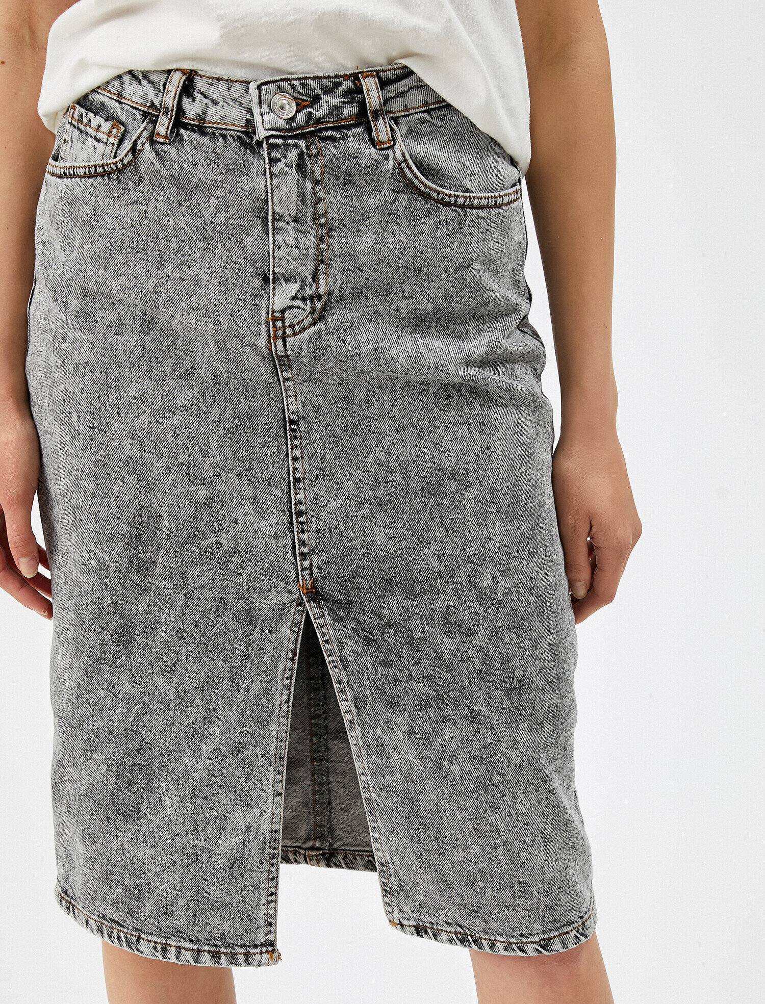   Yırtmaçlı Midi Kot Etek