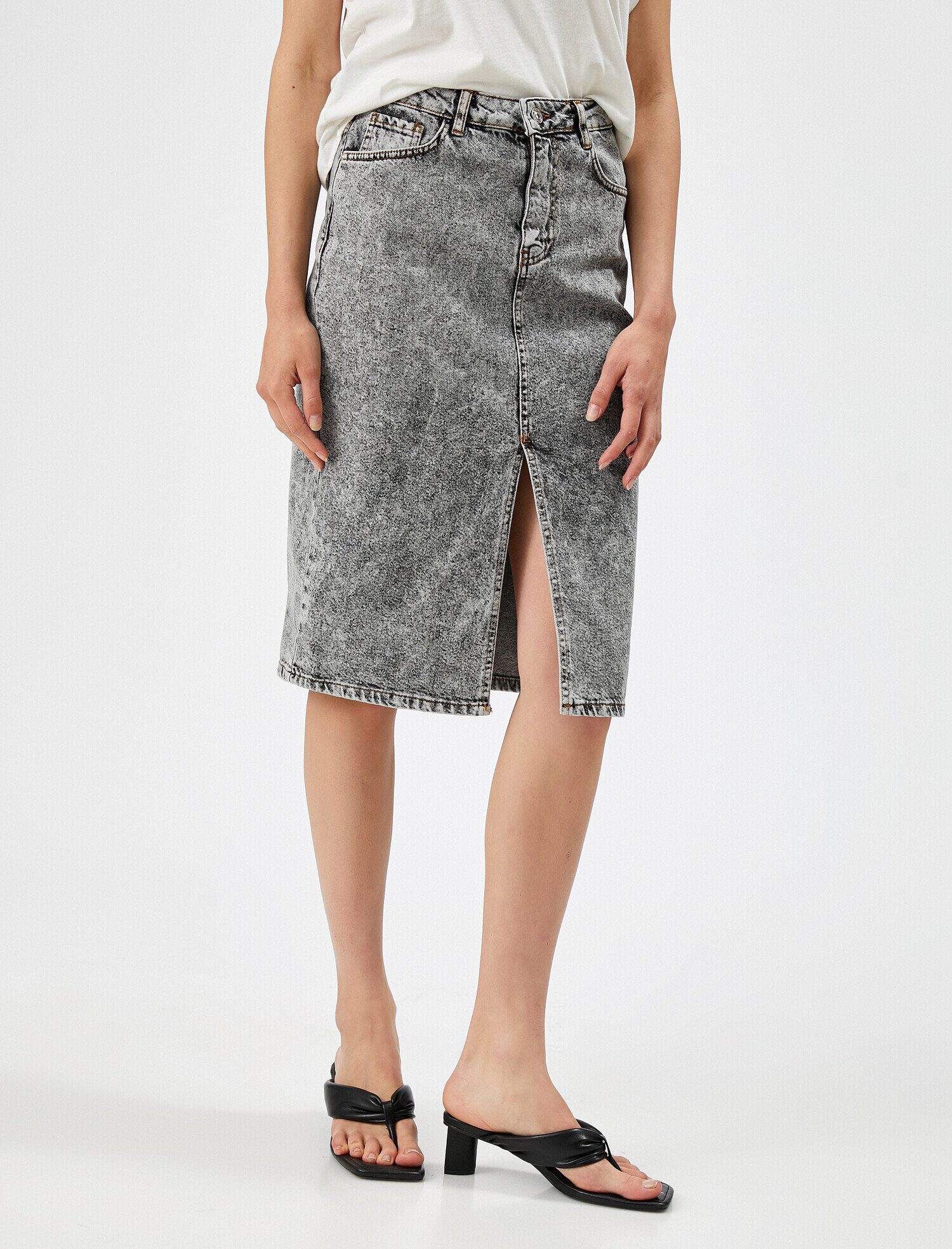   Yırtmaçlı Midi Kot Etek