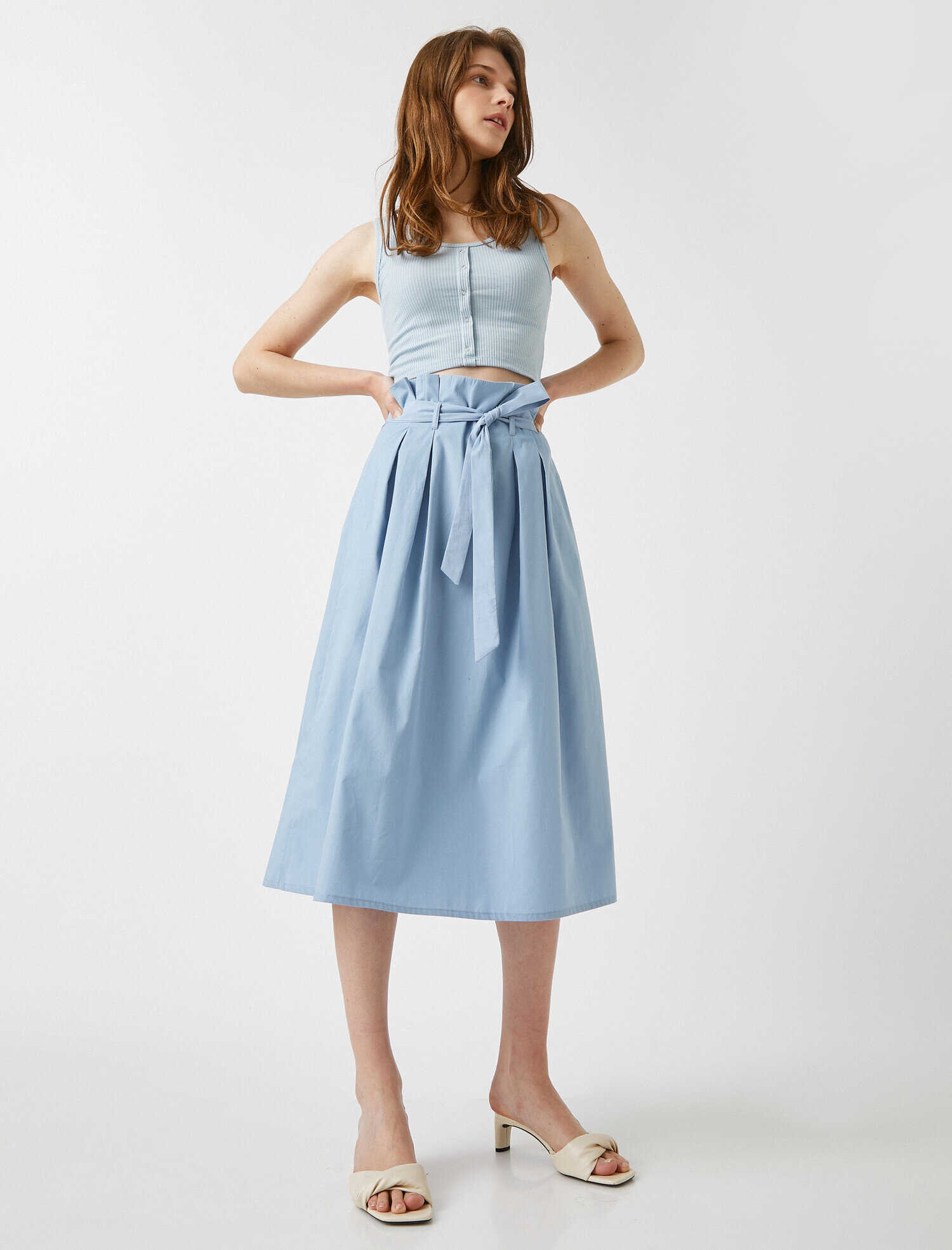   Midi Etek Kuşaklı Pamuklu